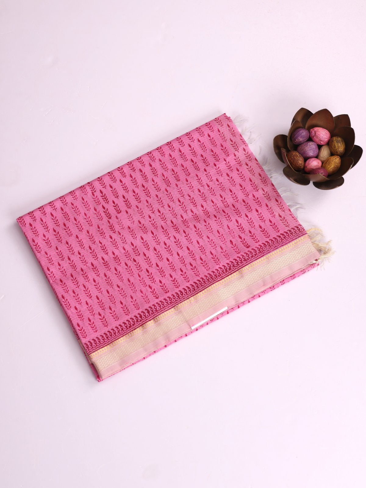 Light Pink Maheshwari Cotton Saree 