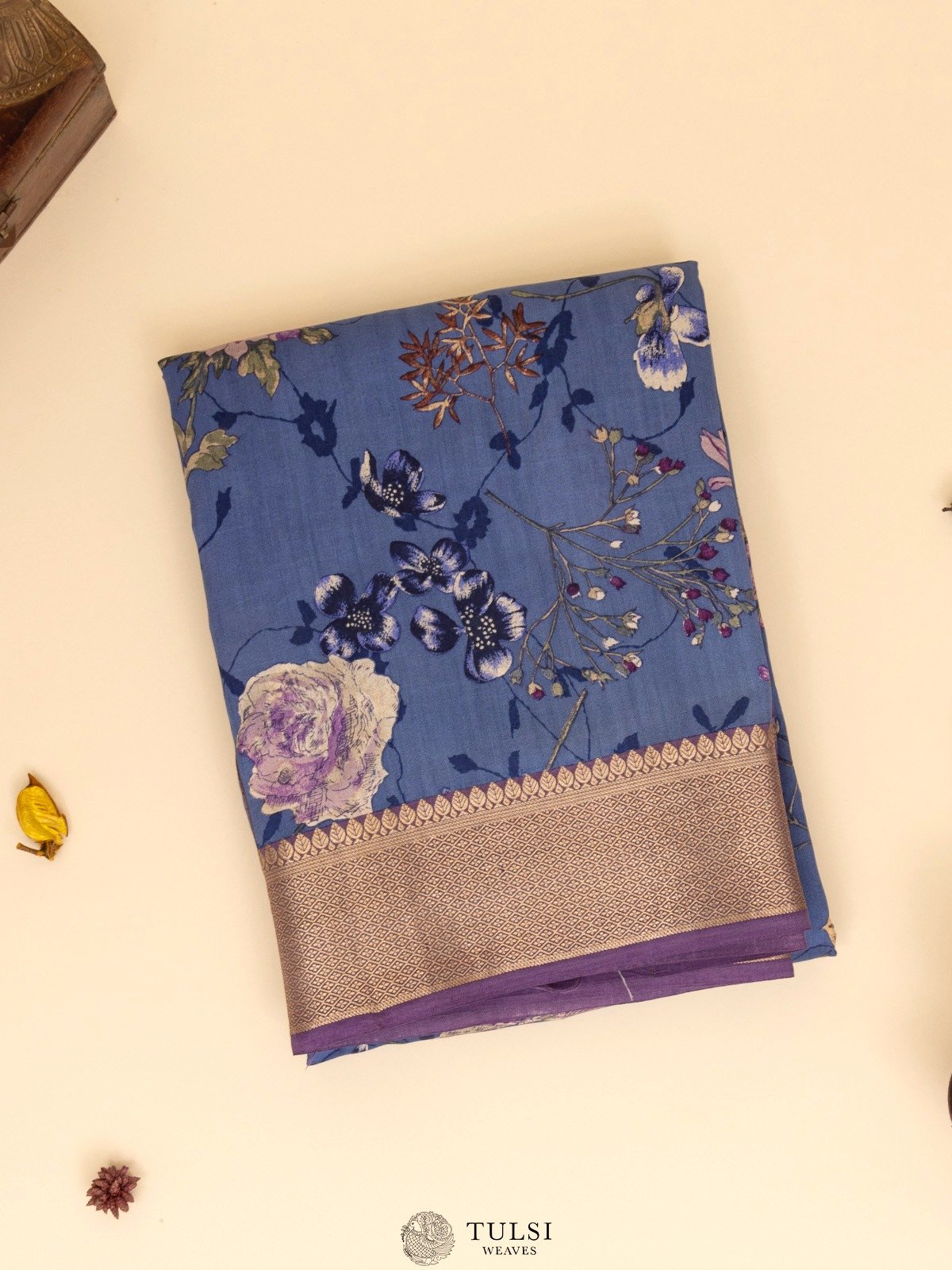 Dusty Blue Chaniya Silk Saree