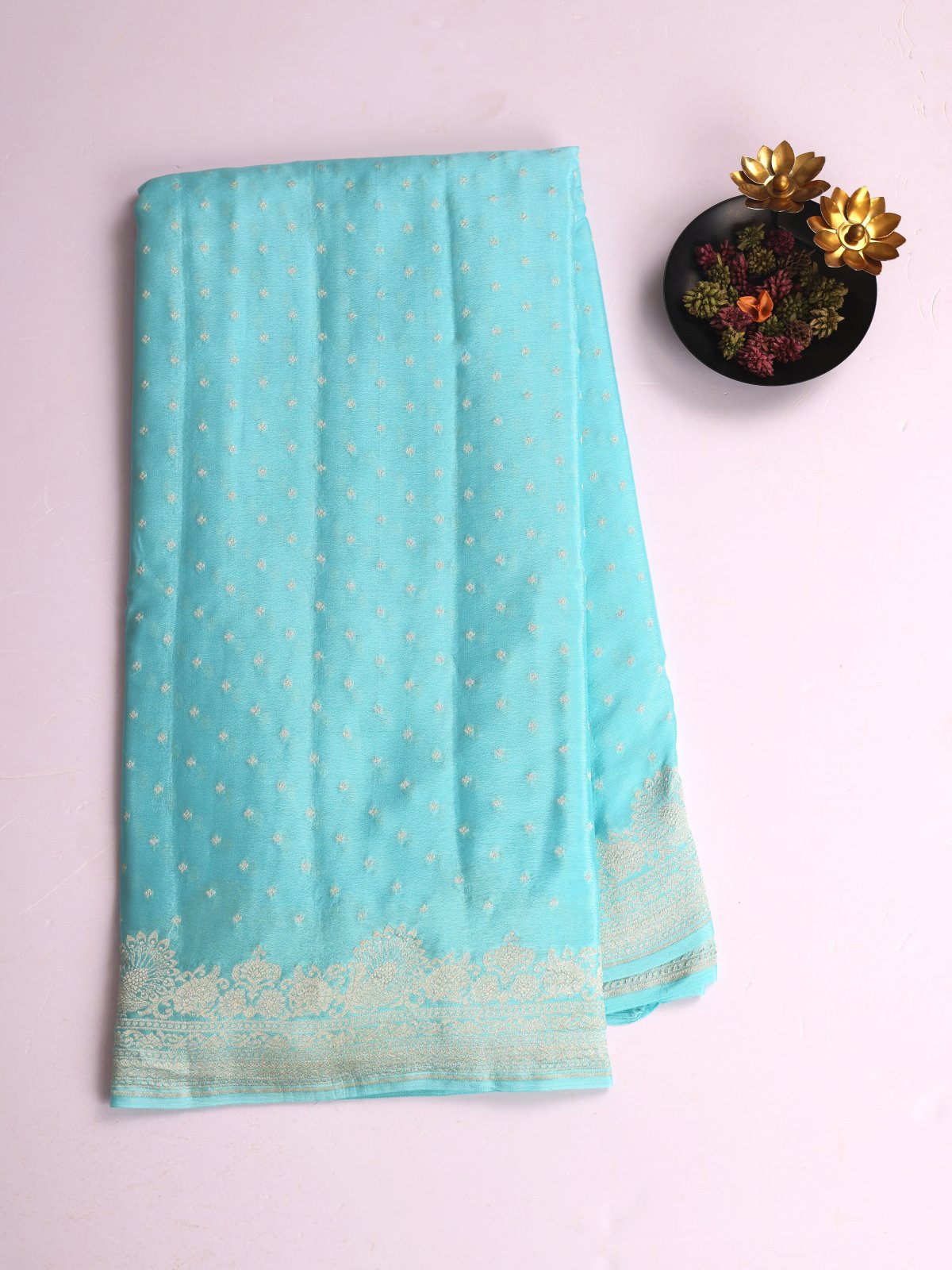 Light Blue Banaras Crepe Silk Saree