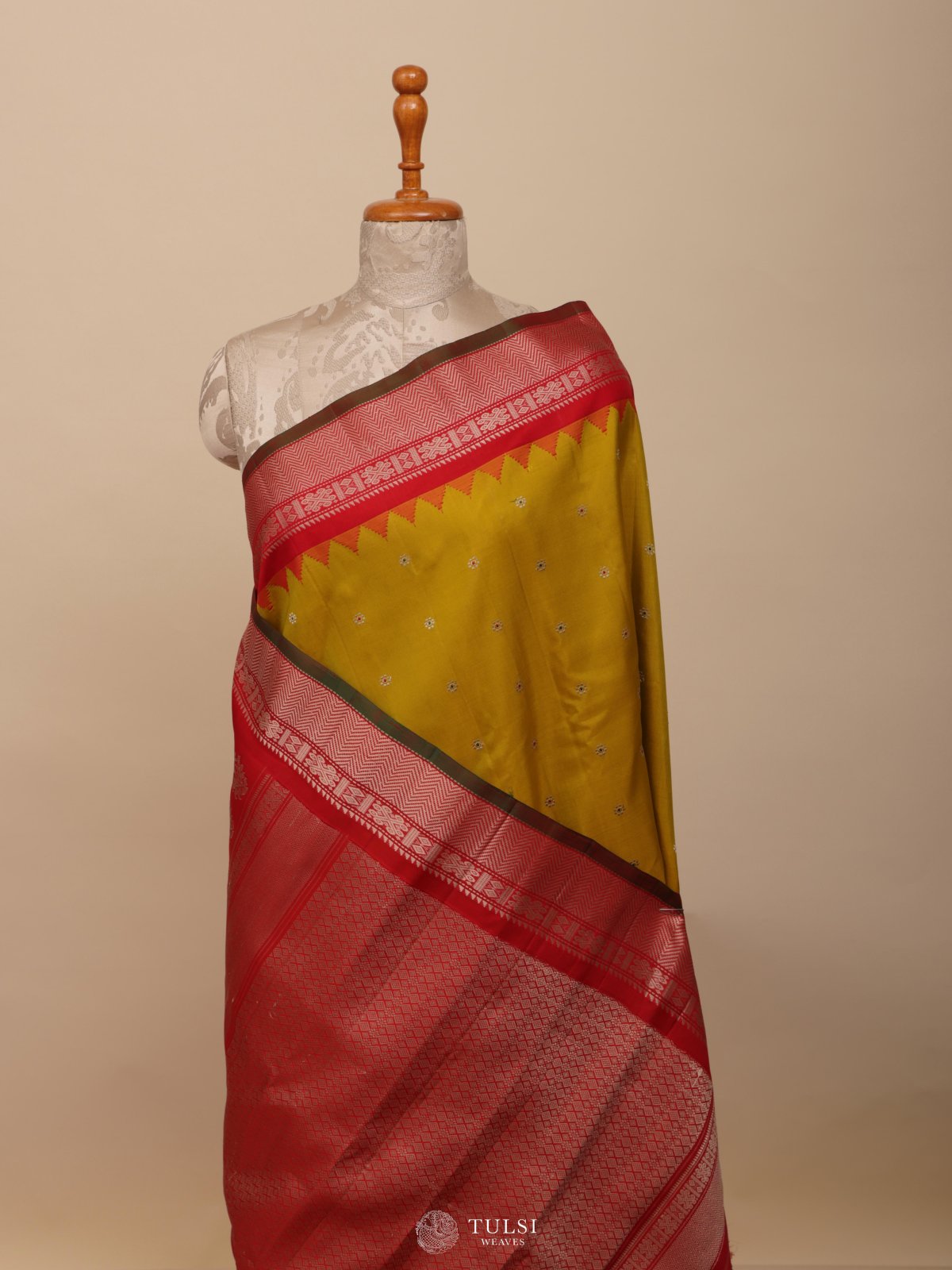 Dark Yellow Gadwal Silk Saree