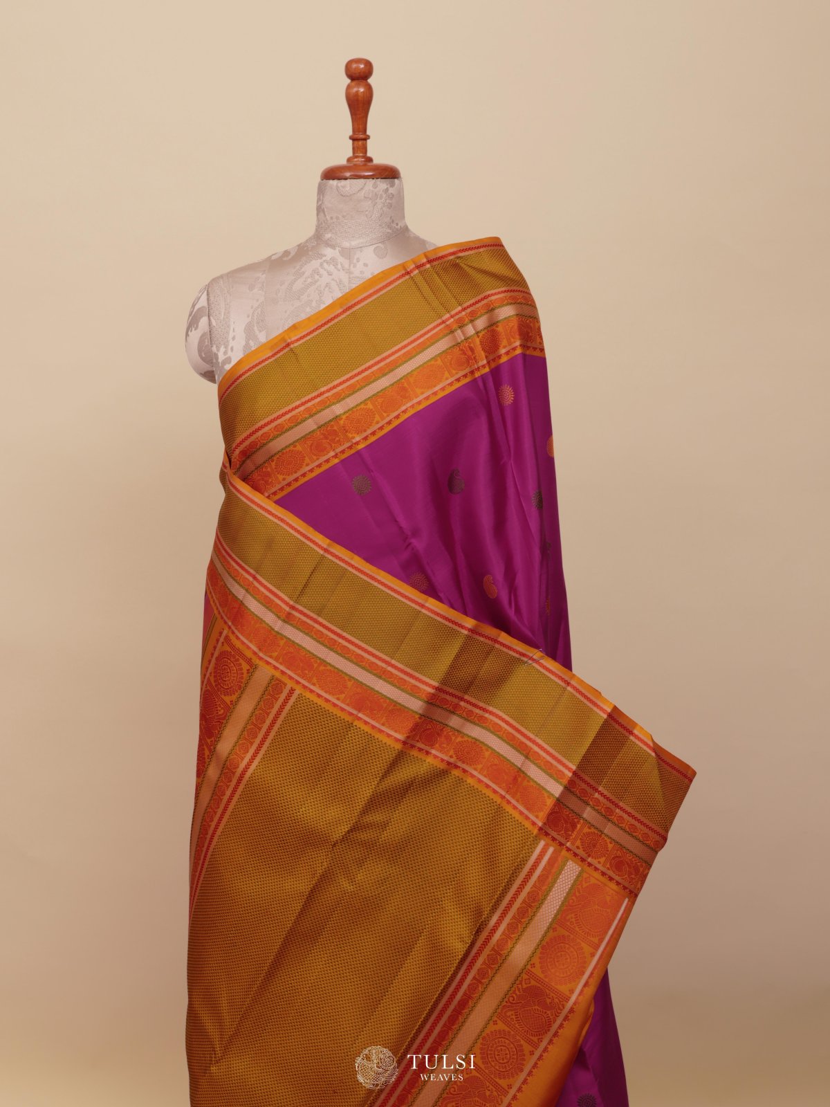 Rani Pink Kanjeevaram Pattu Pett Silk Saree