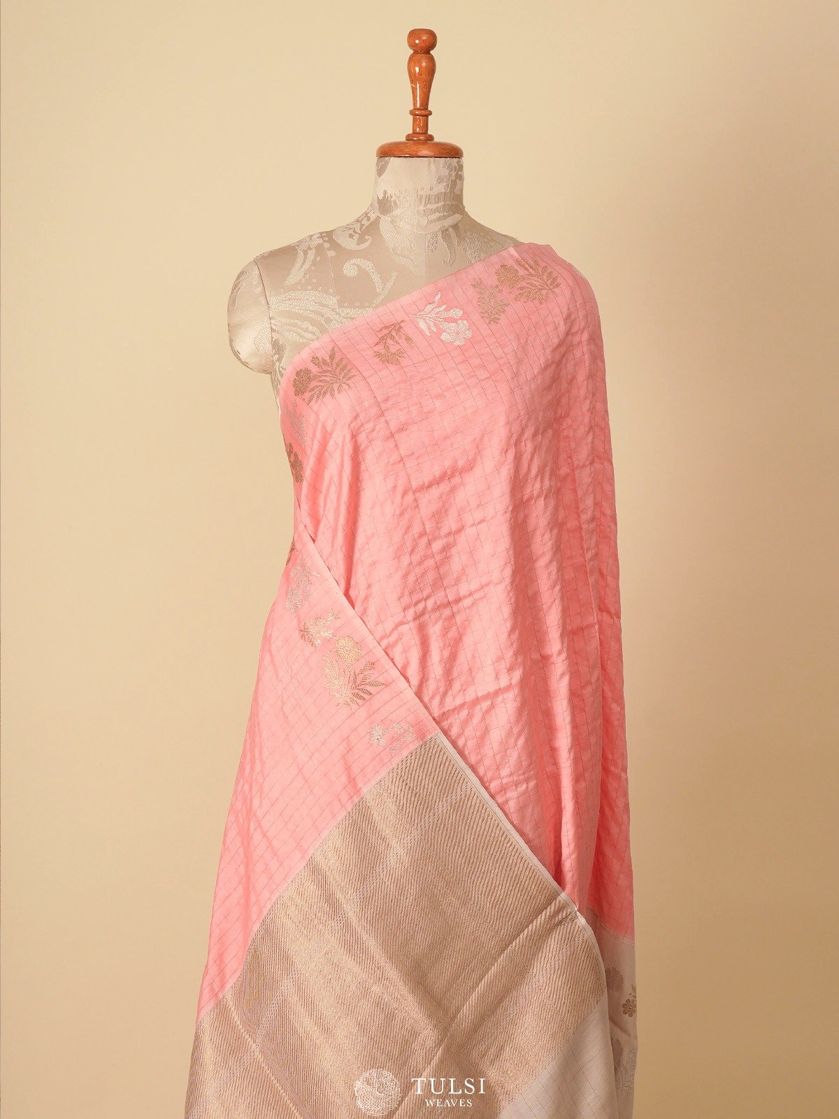 Peach Banaras Tussar Georgette Silk Saree