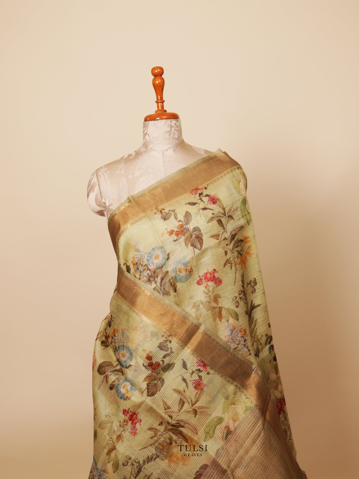 Green Printed kota Organza Silk Saree