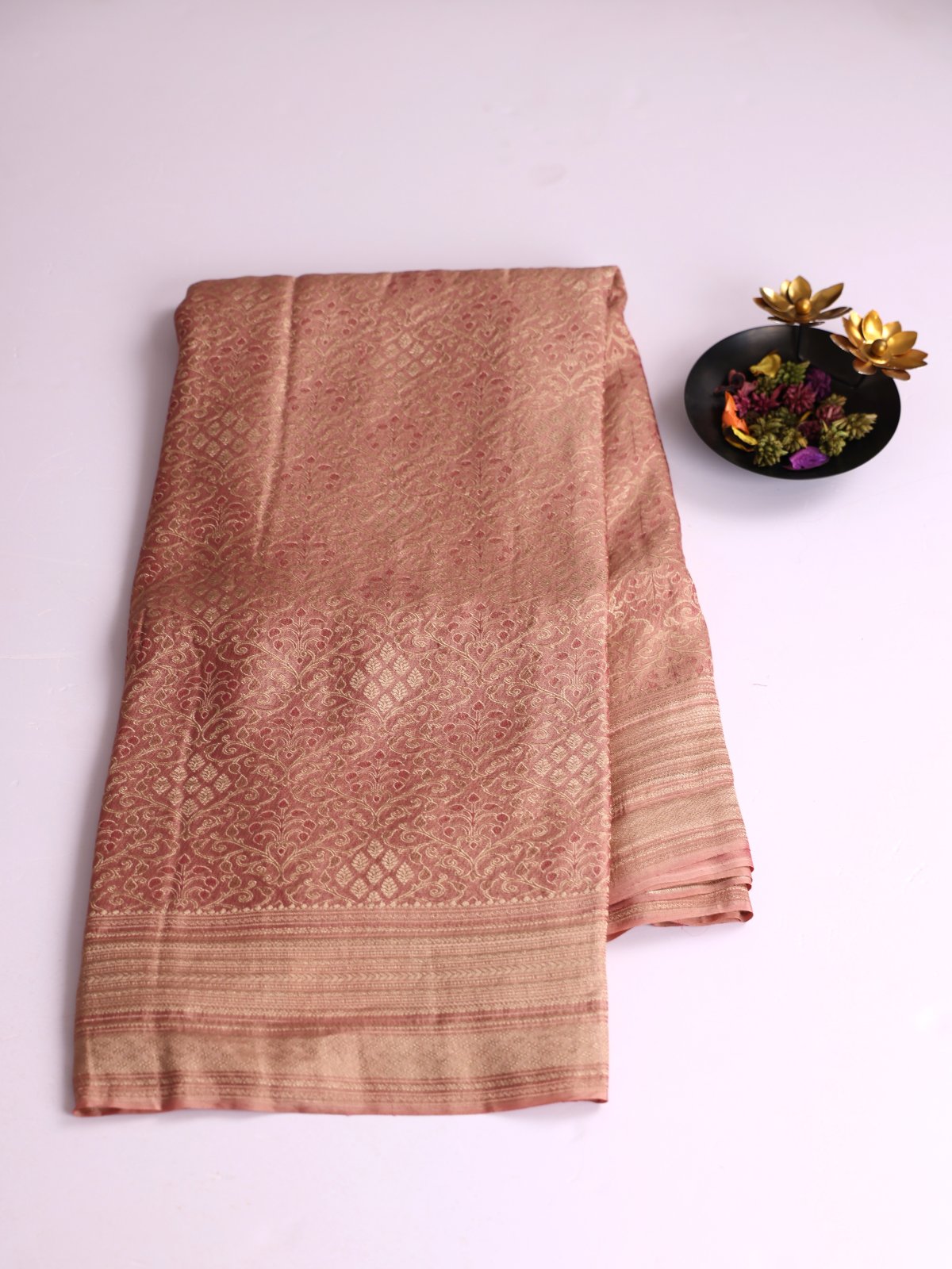 Peach Banaras Crepe Silk Saree