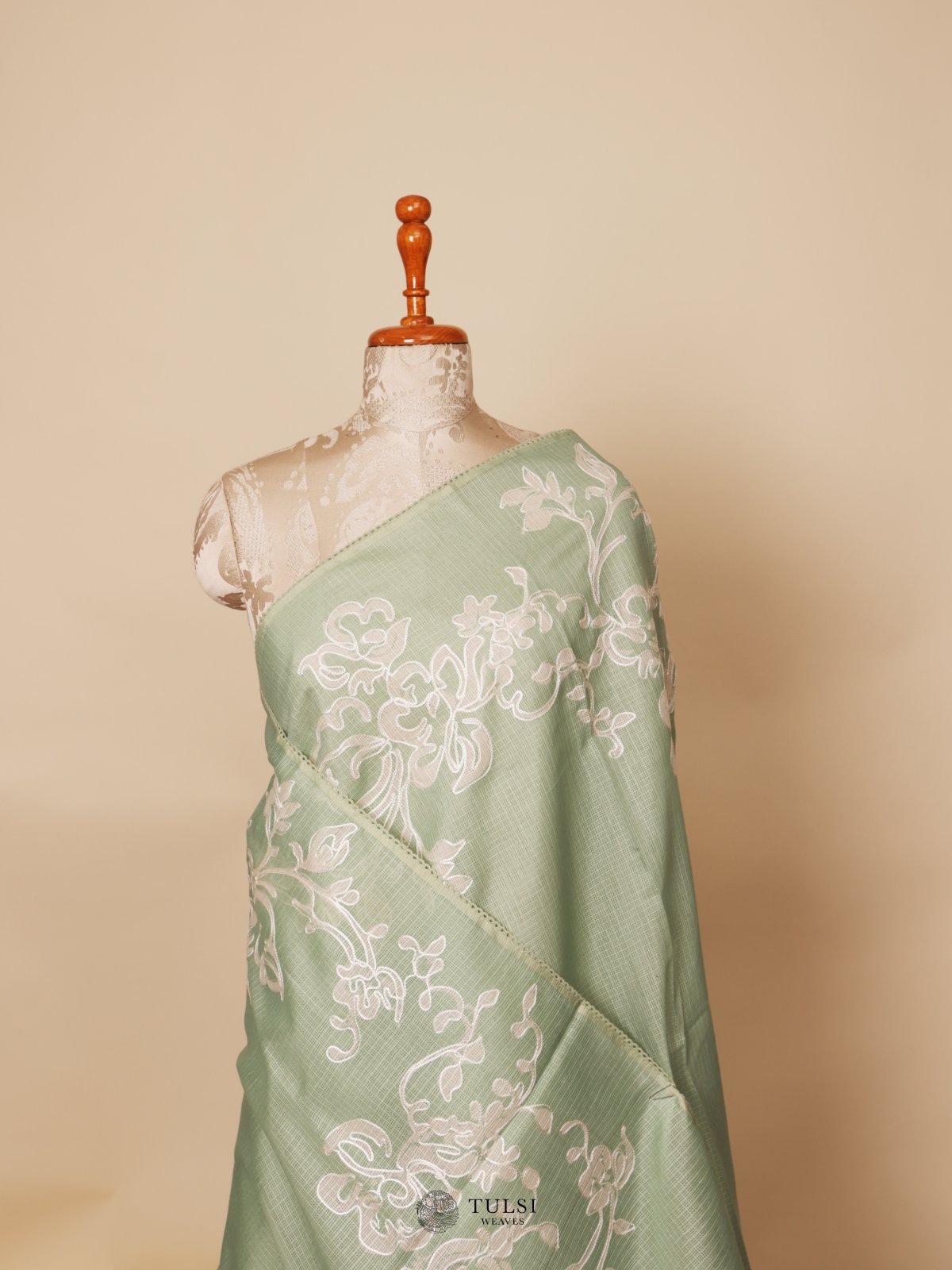 Green Semi Kota With Embroidered Saree