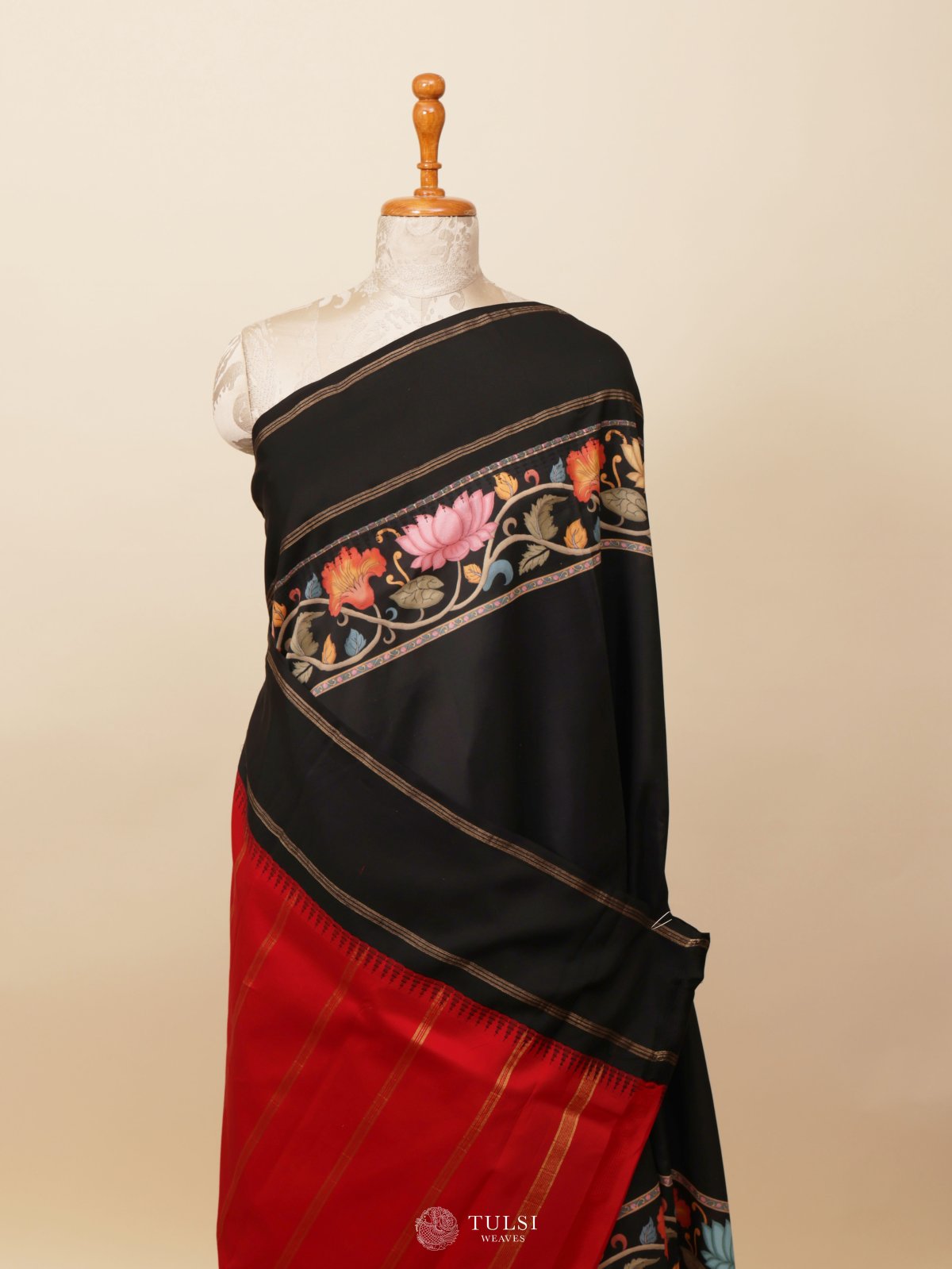 Black Printed Kanjeevaram Silk Saree