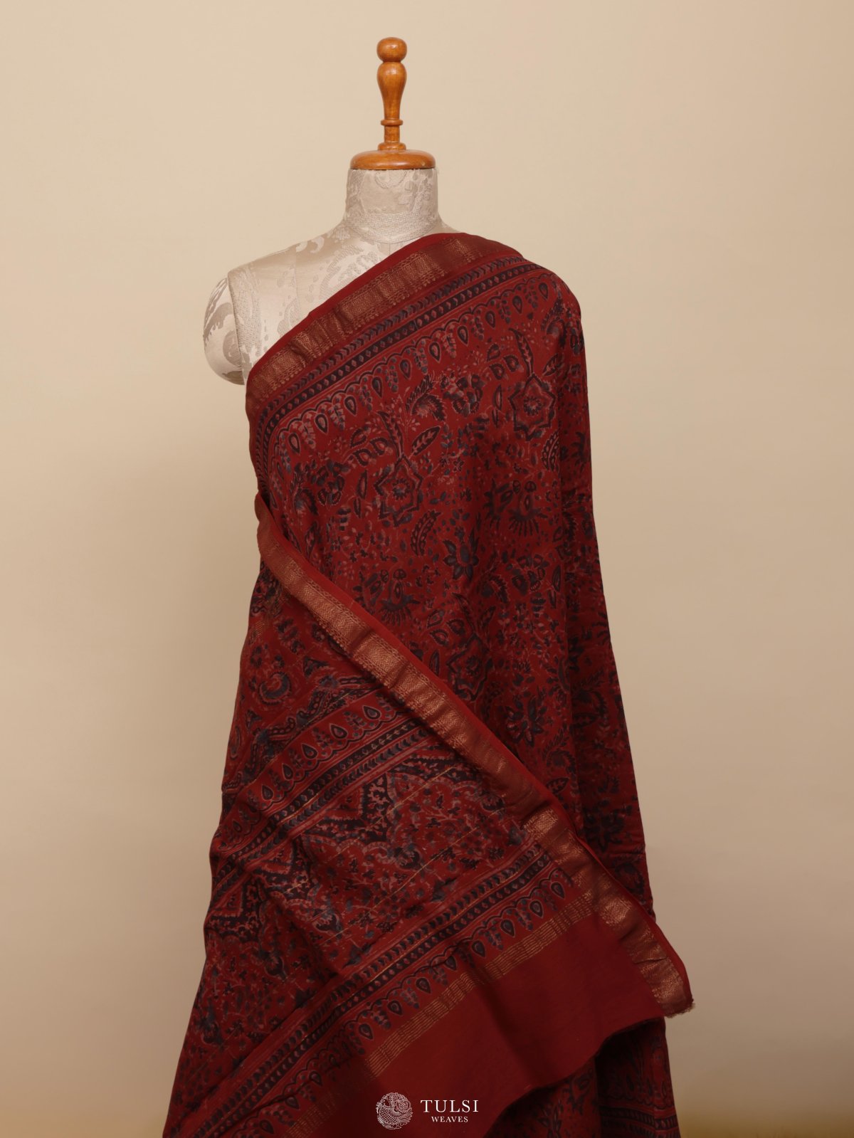 Light Red Printed Chanderi Silk Saree