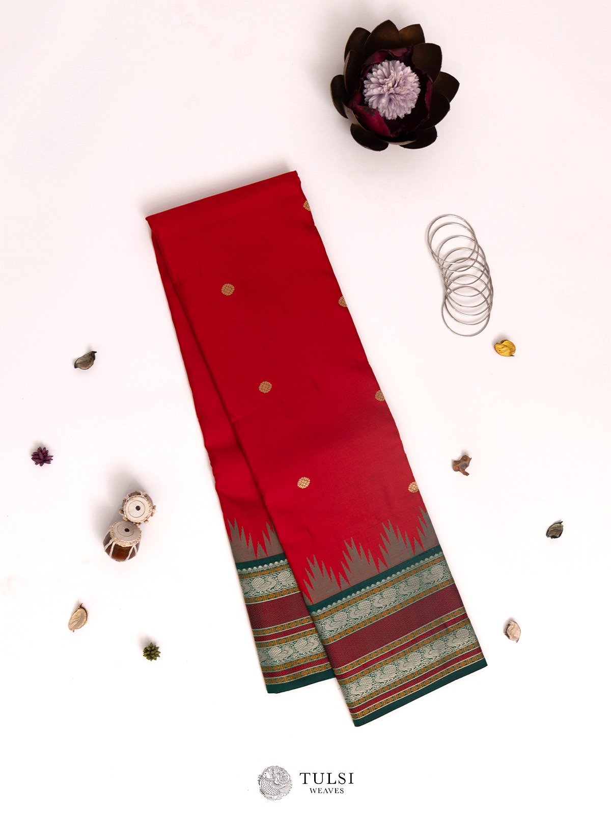 Red Kanjeevaram Pattu Pett Silk Saree