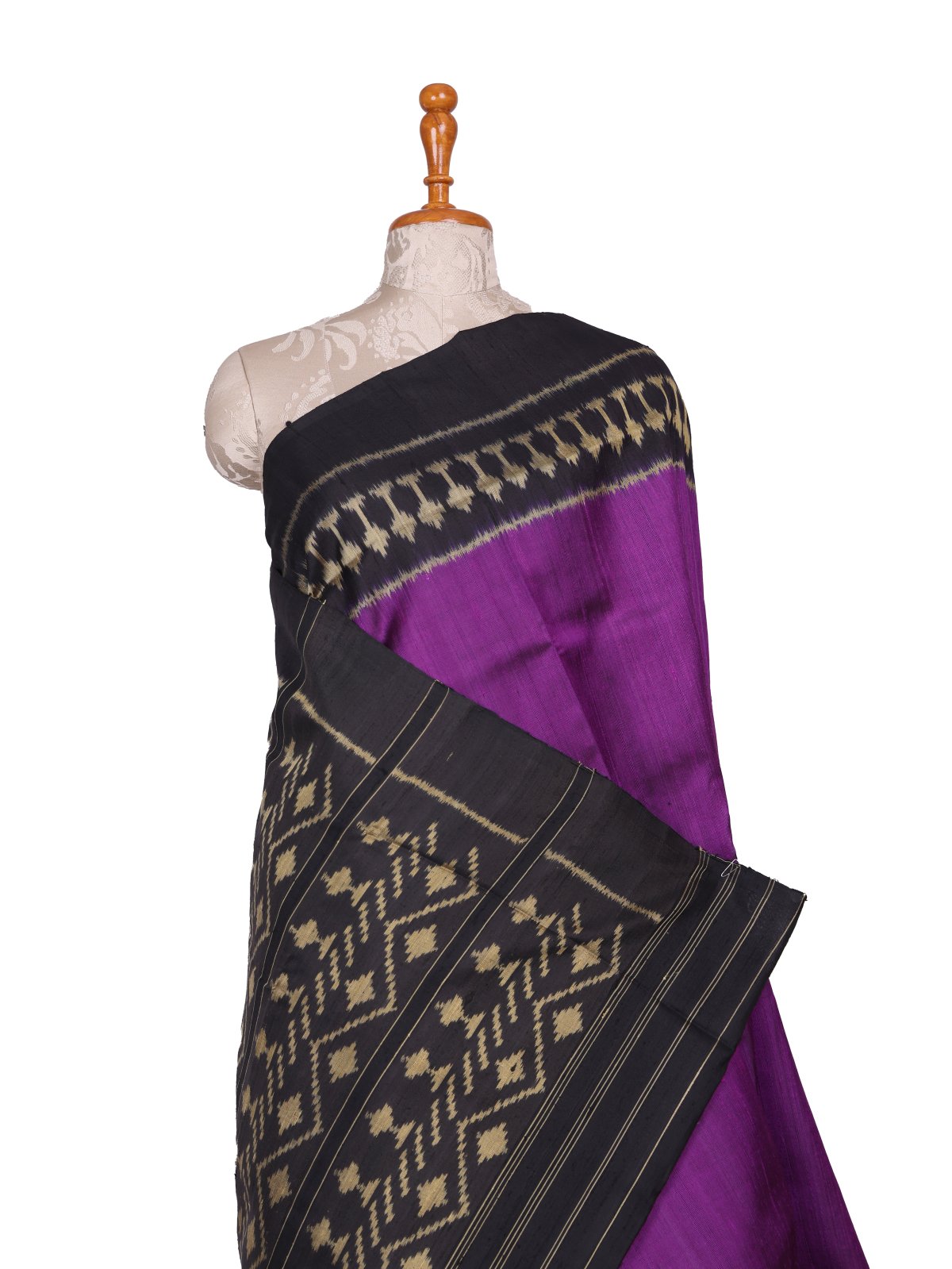 Violet Raw Silk Patola Saree With Black Border