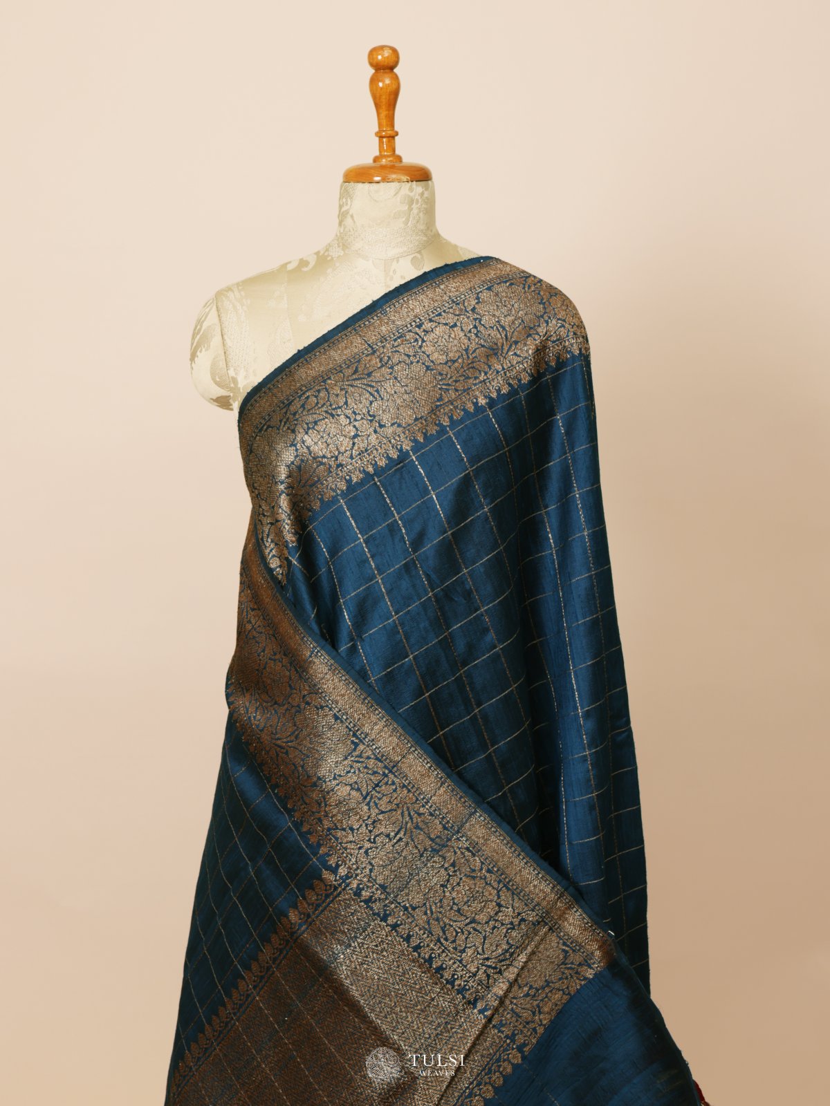 Peacock Blue Banaras Tussar Silk Saree