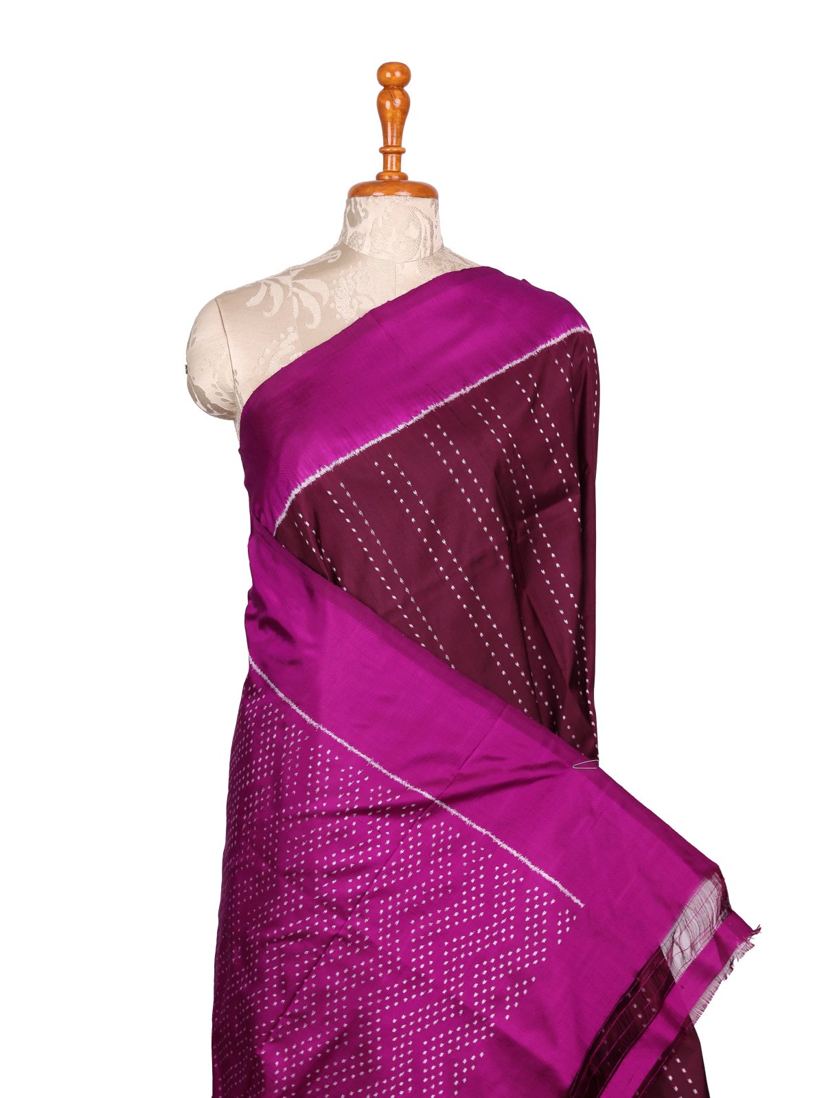 Burgundy Ikat Silk Saree With Purple Border