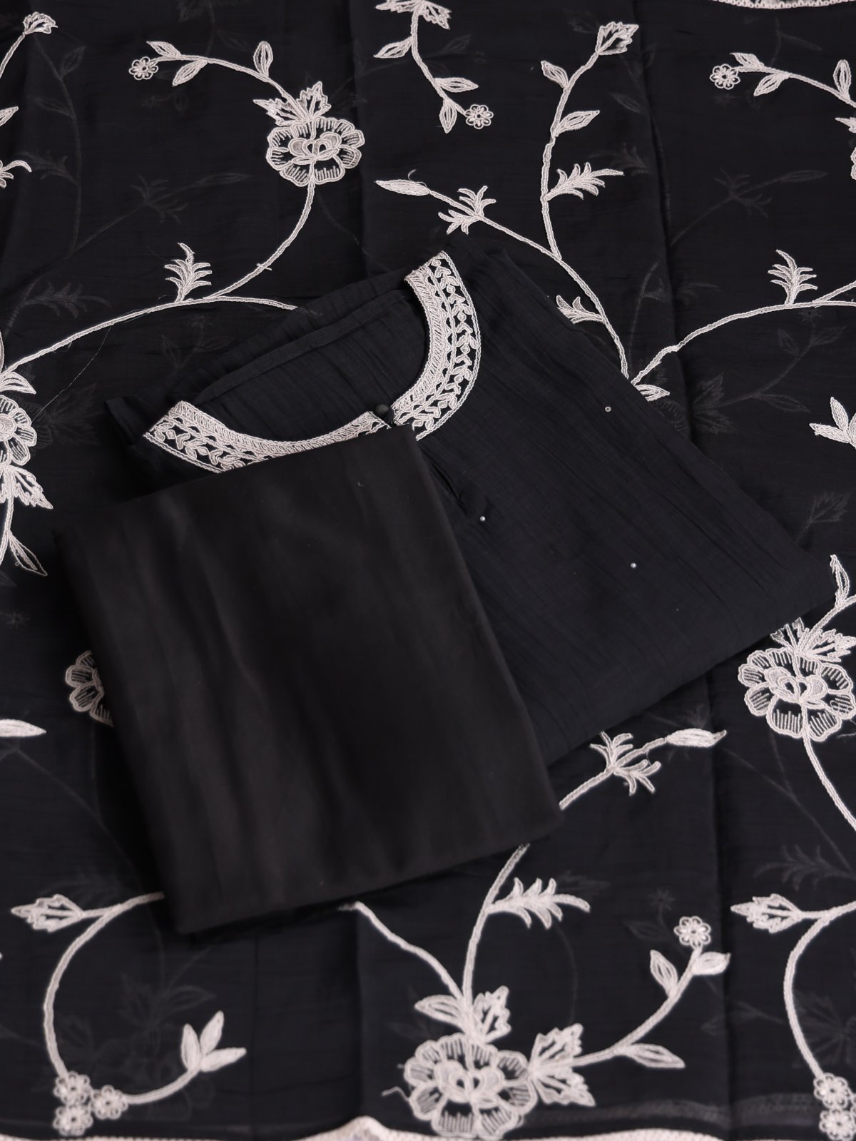 Black Embroidered Mul Chanderi Cotton Salwar Material