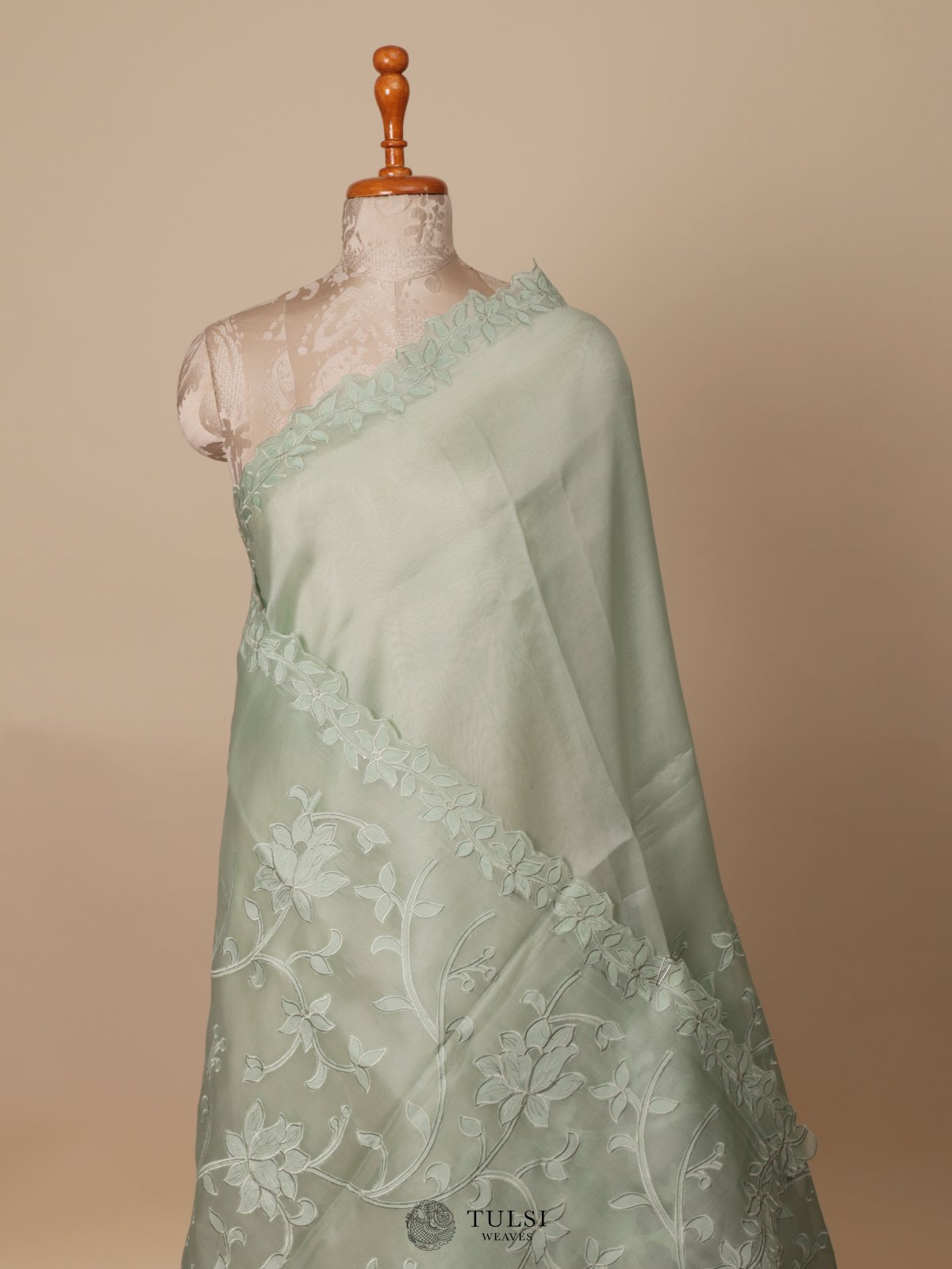Green Organza Embroidery Saree