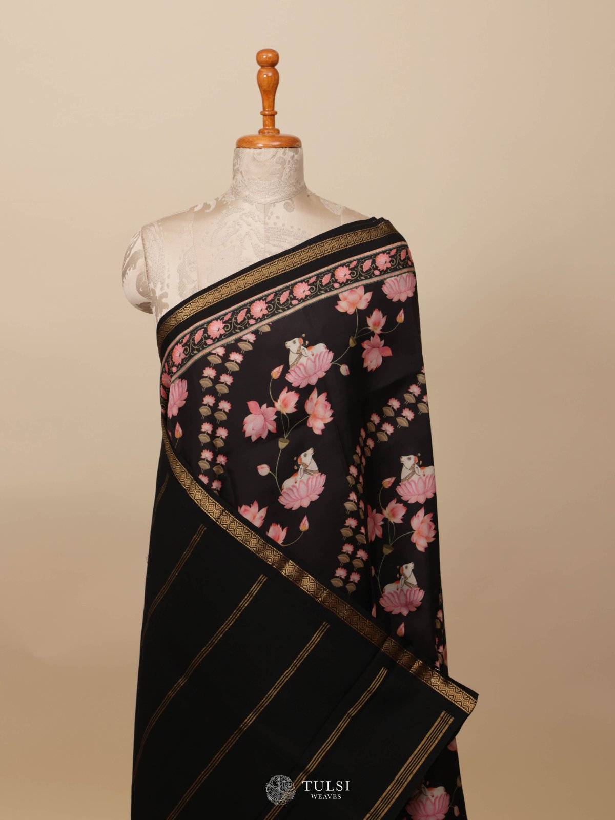 Black Printed Kanjeevaram Silk Saree
