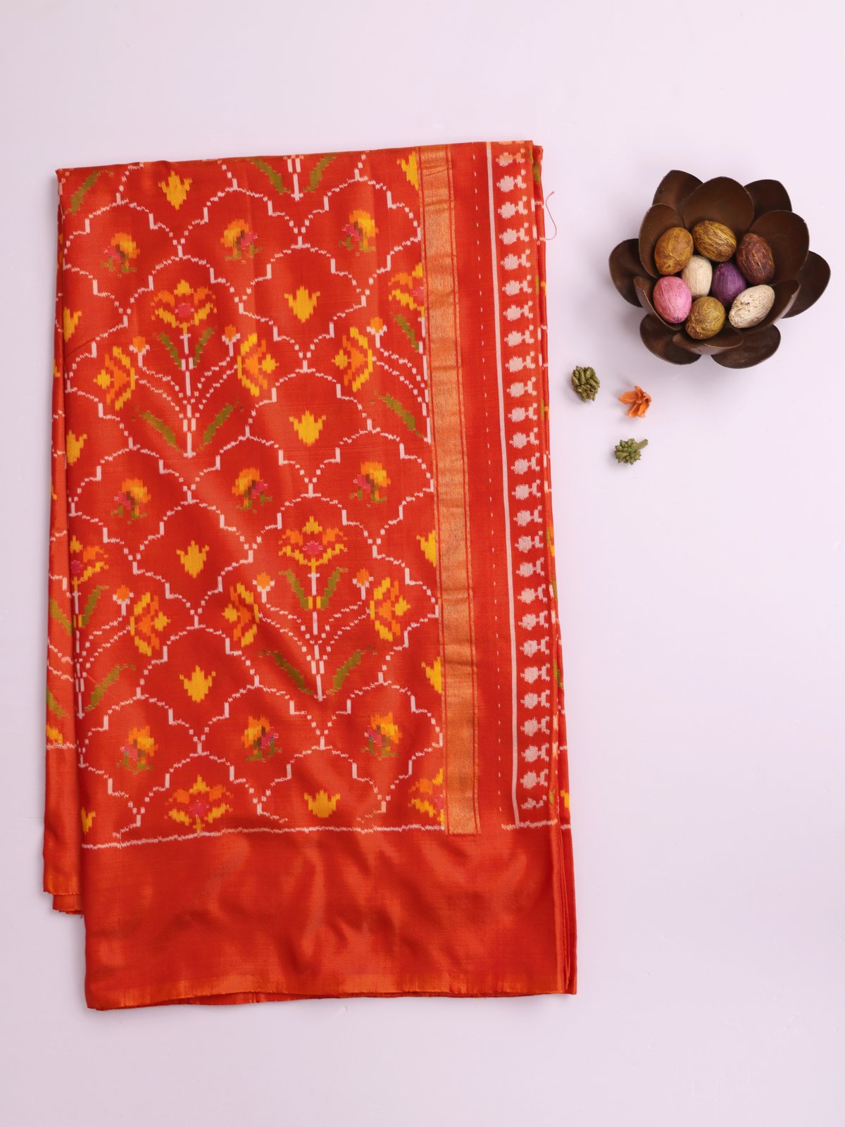Bright Orange Patola Silk Saree