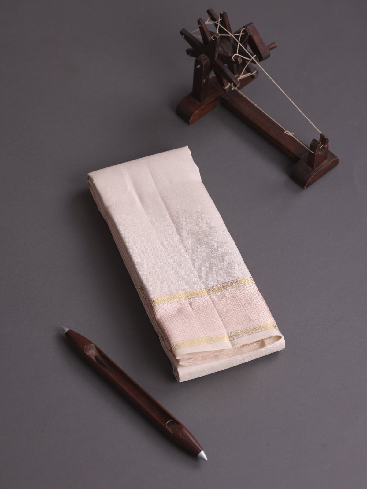 Light Peach Silk Dhoti With Zari Border