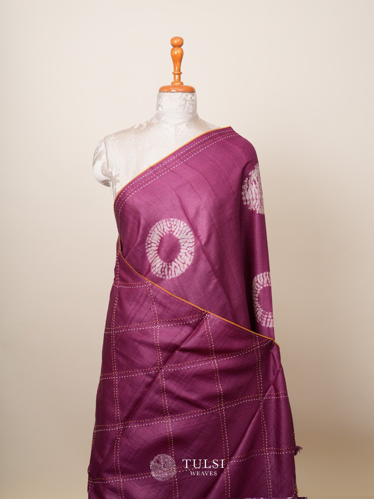 Violet Shibori Tussar Silk Saree