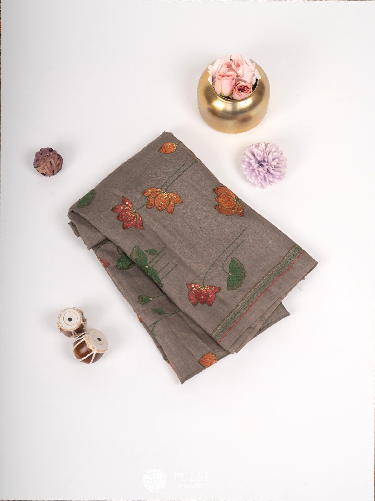 Brownish Grey Tussar Silk Blouse