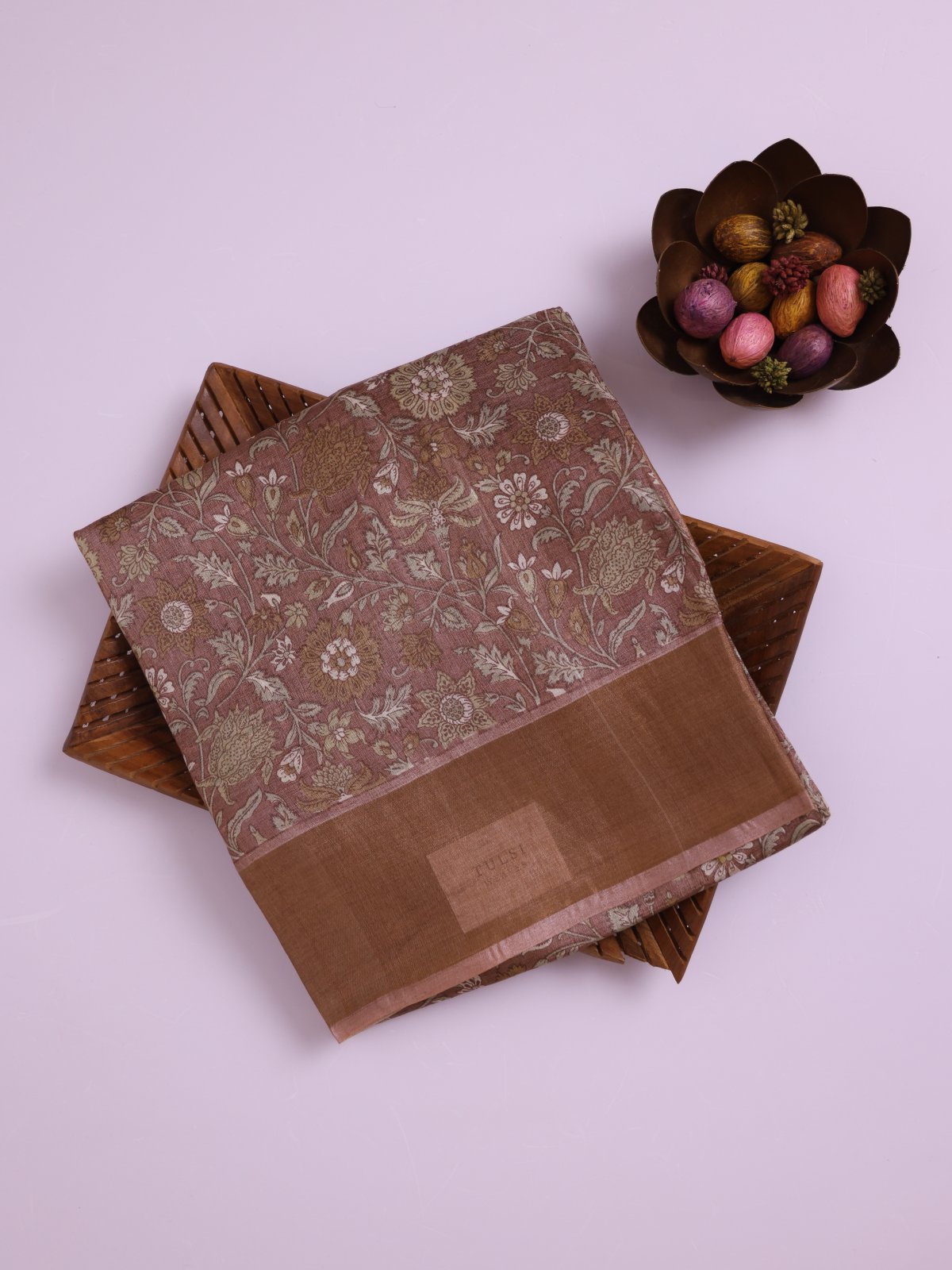  Light Brown Printed Tussar Silk saree