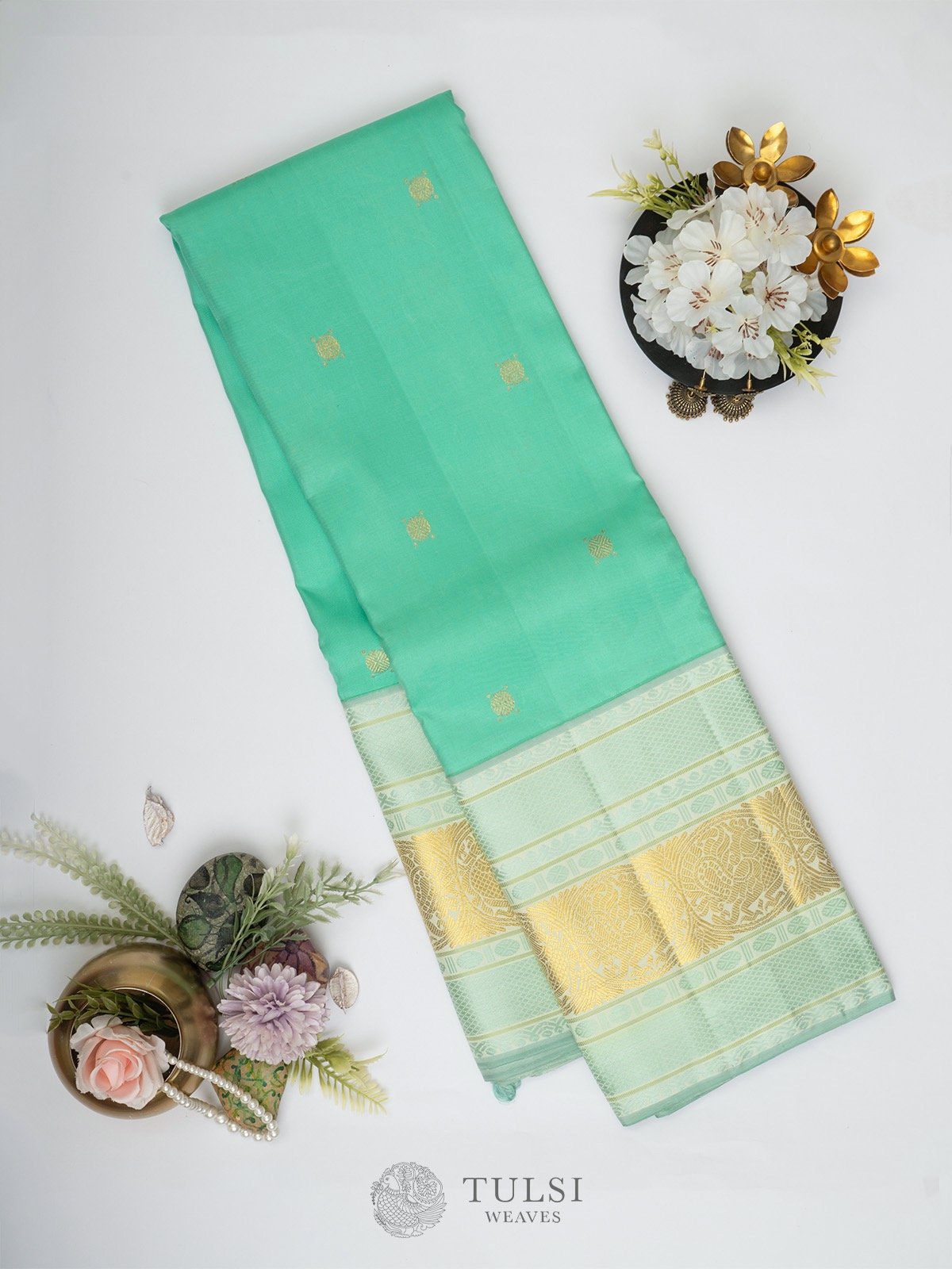 Turquoise blue Kanjeevaram silk Saree