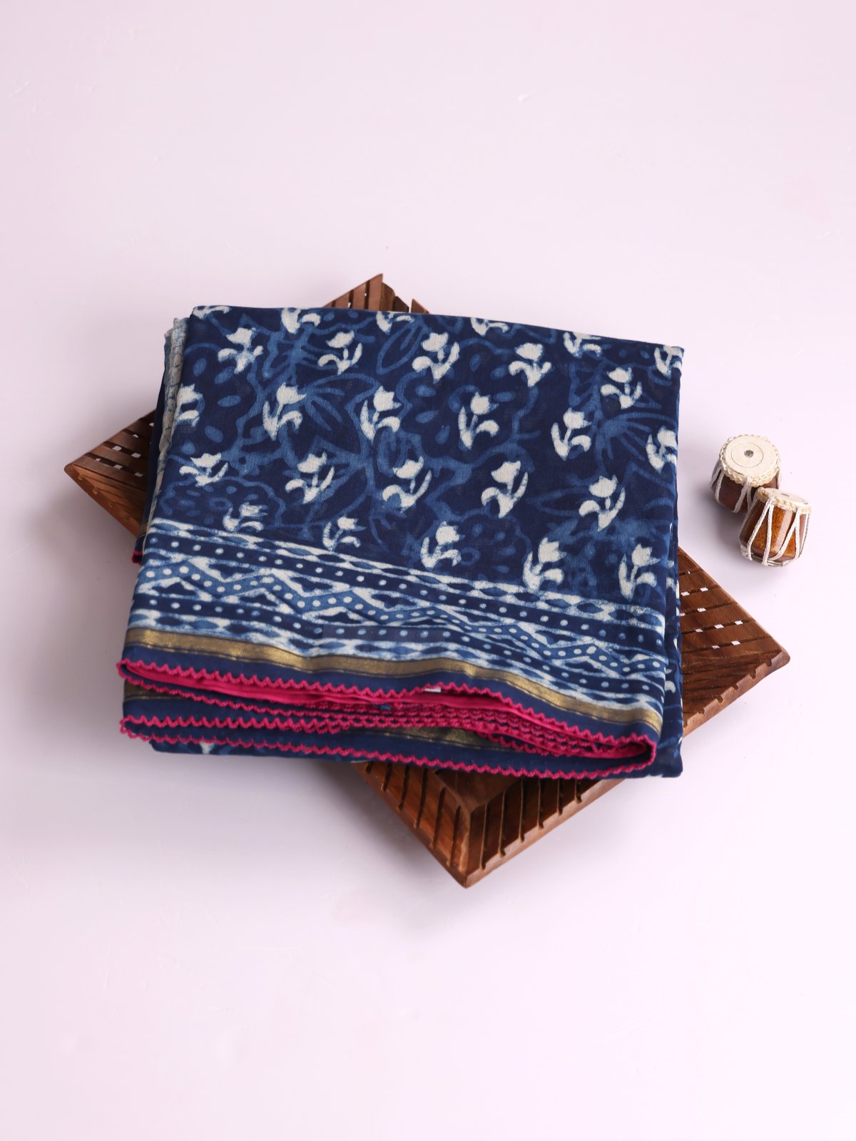 Indigo Printed Chanderi Cotton Saree