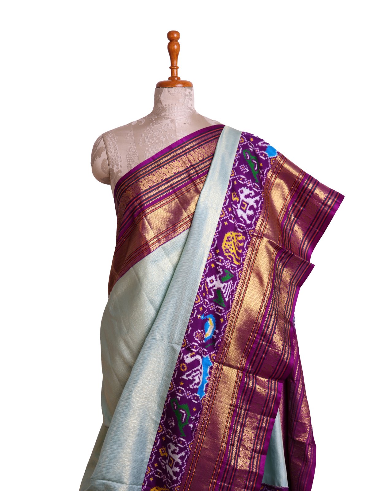 Light Blue Kanjeevaram Silk Saree with Patan Patola Border