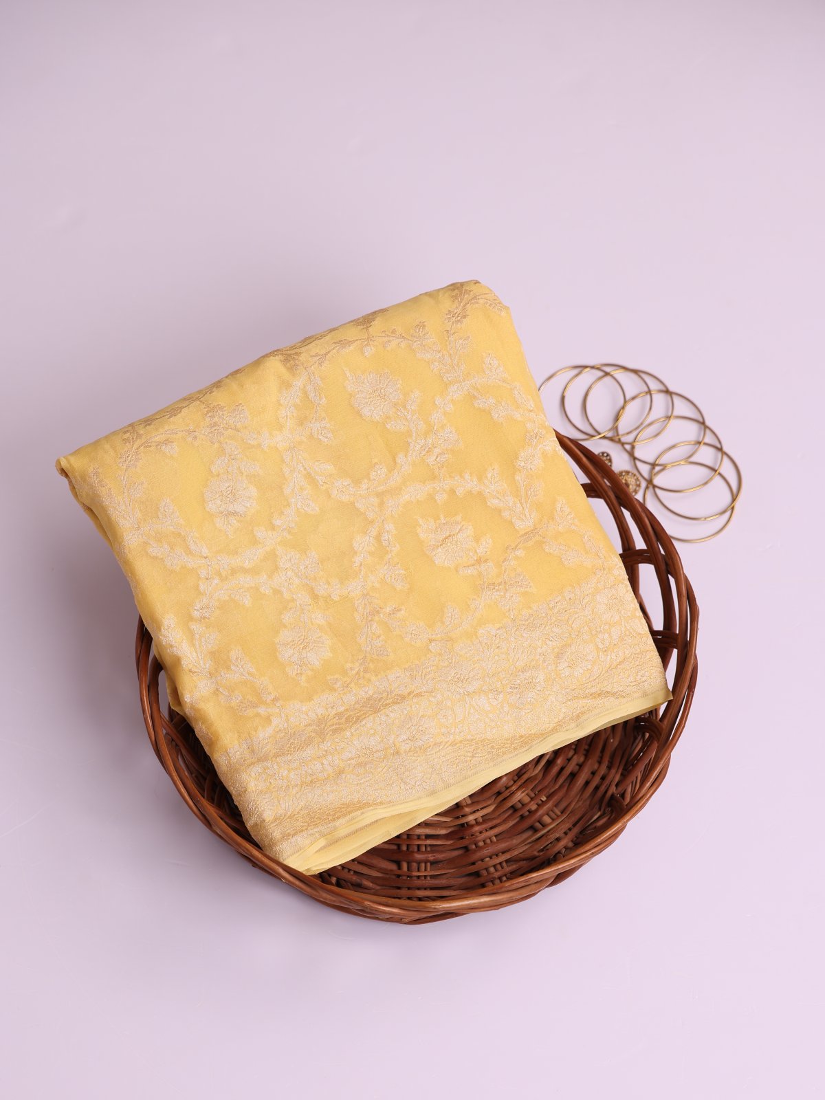 Pastel Yellow Banaras Georgette Silk Saree