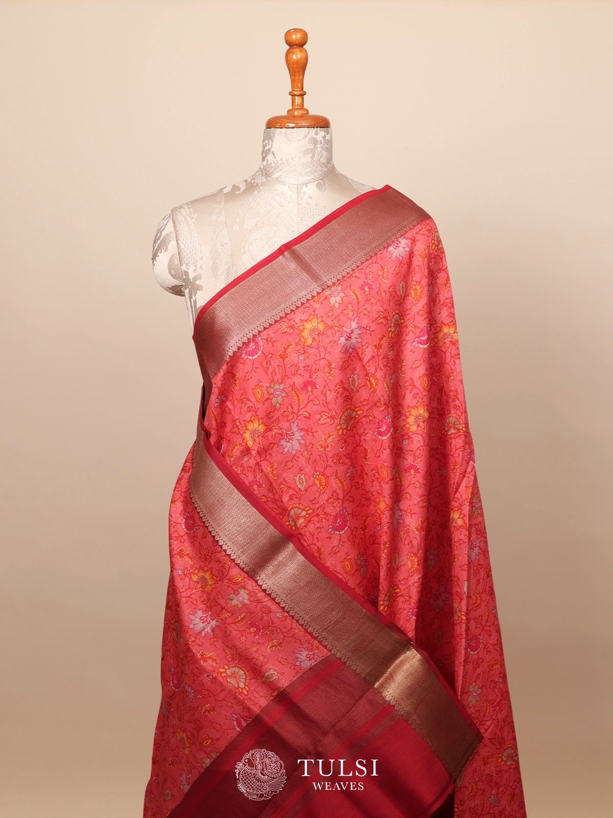 Dark Pastel Red Chaniya Silk Saree