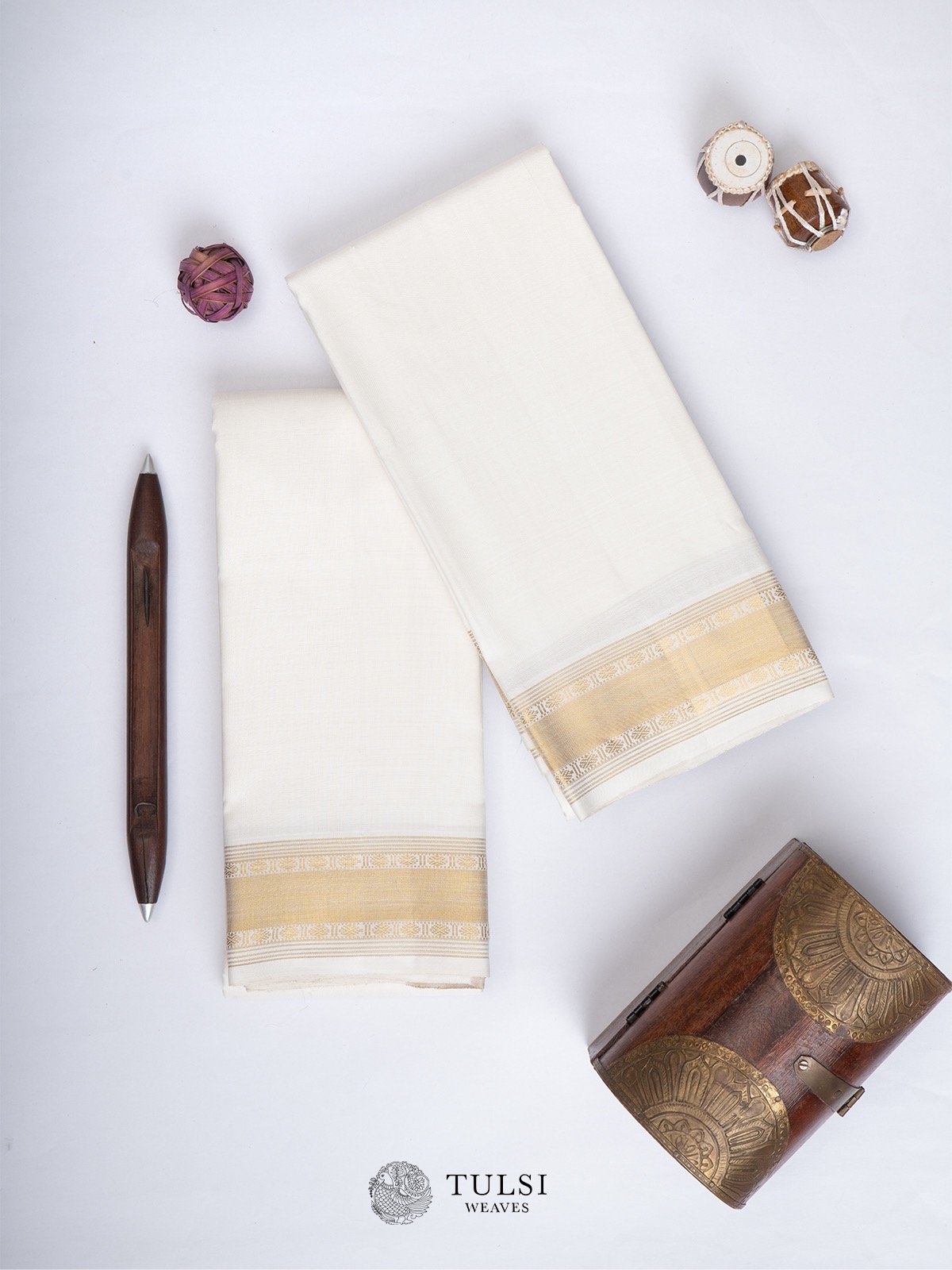 Off-White Silk Dhoti with self zari border