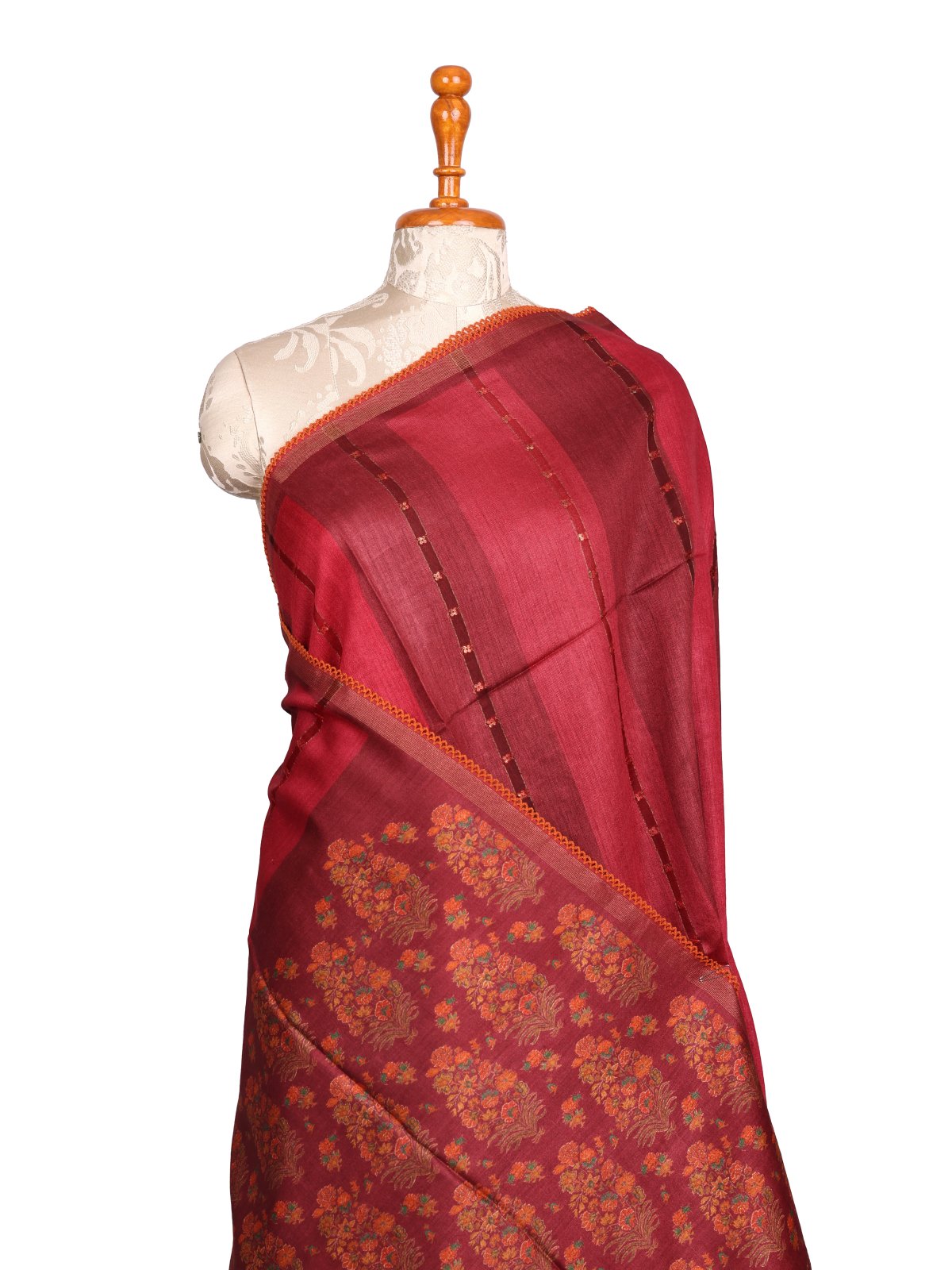 Rustic Maroon Printed Munga Tussar Silk Saree