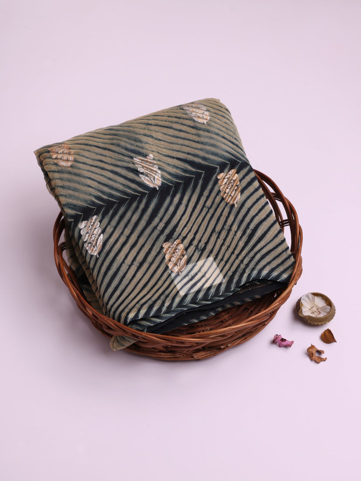 Black Printed Half And Half Organza Silk Saree