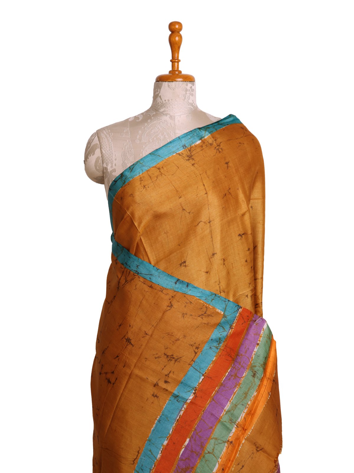 Golden Brown Batik Printed Tussar Silk Saree