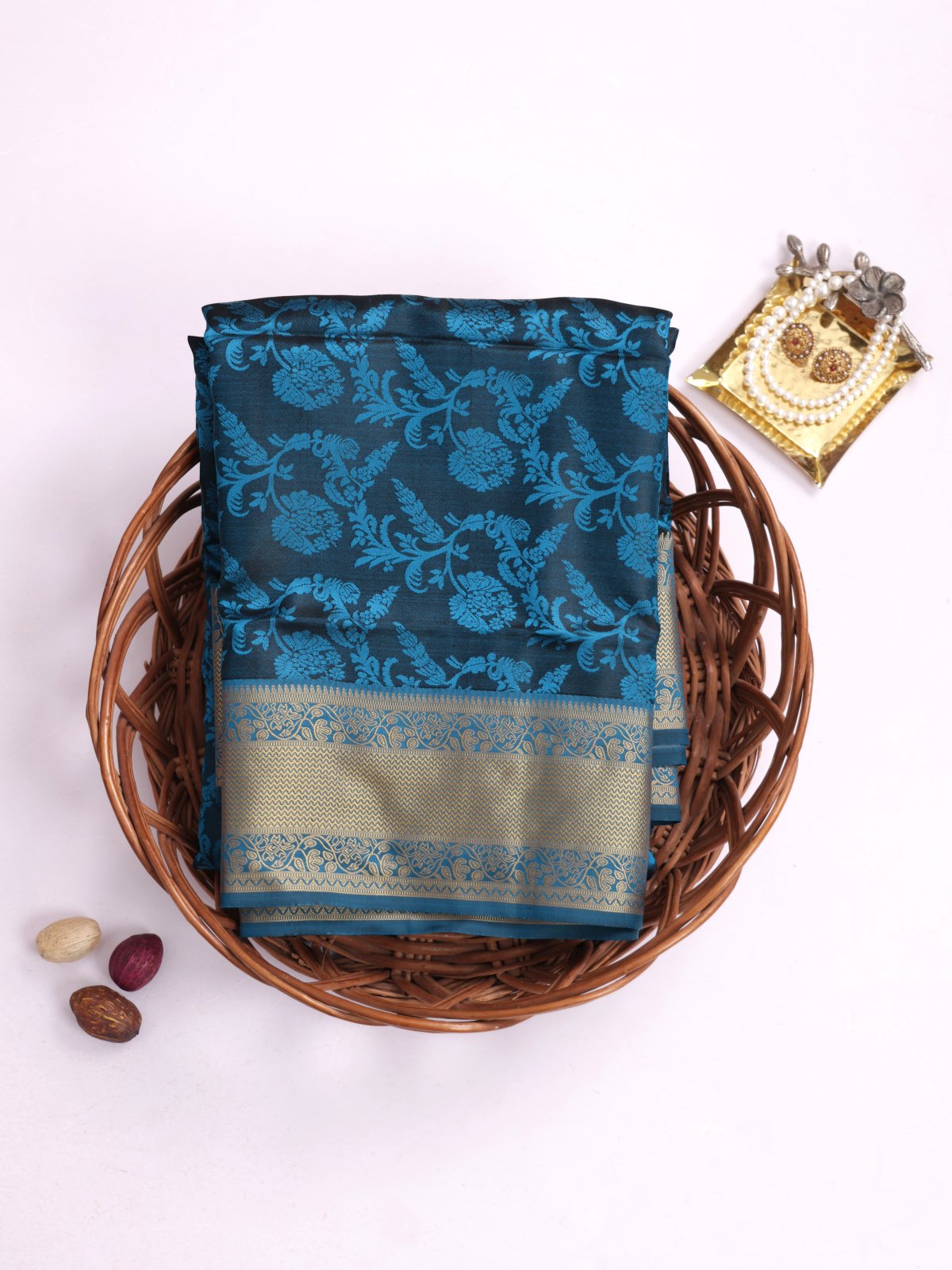 Peacock Blue Tanchoi Silk Saree