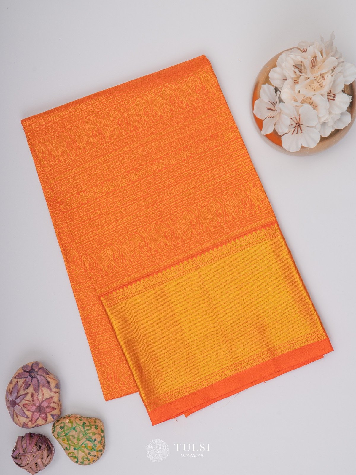 Orange Kanchipuram Silk Blouse Material