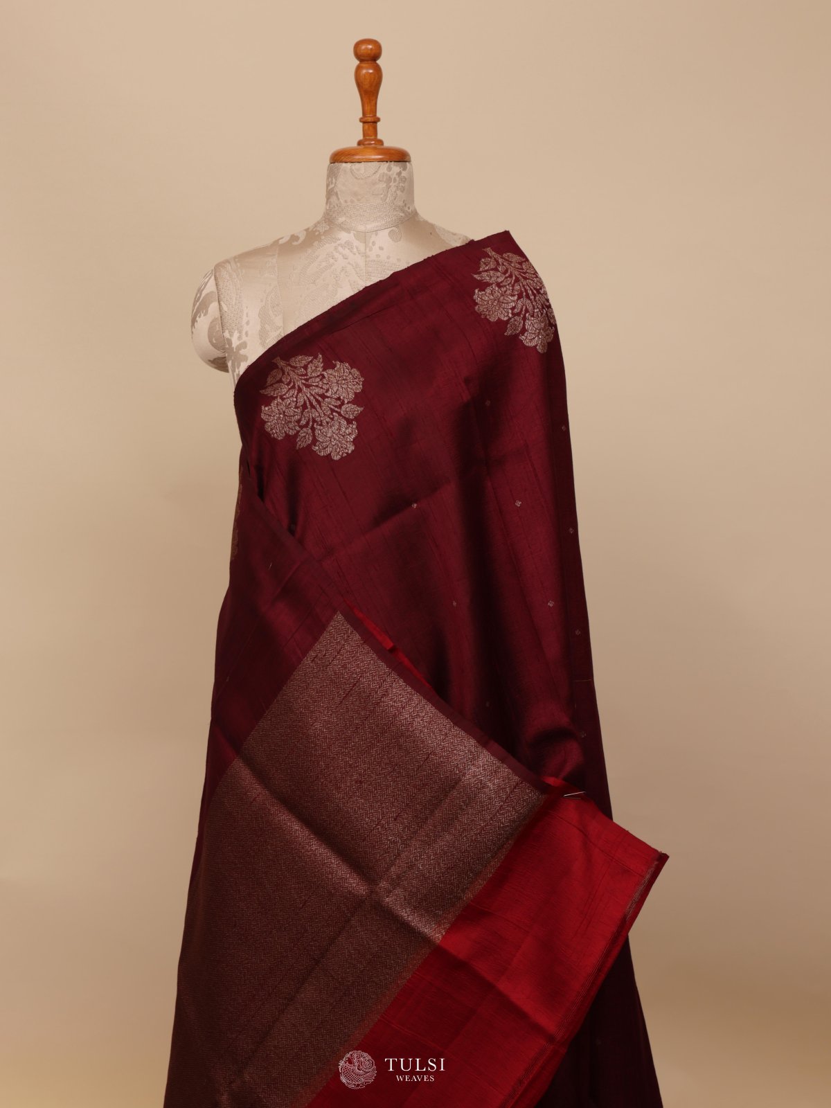 Maroon Banaras Tussar Silk Saree