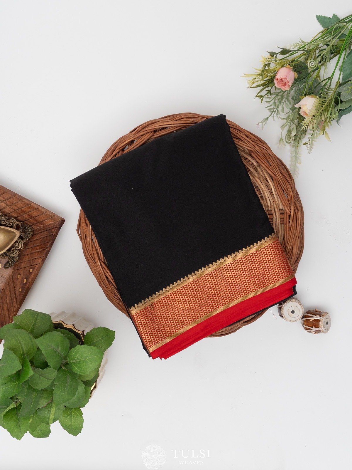 Black Mysore Silk Saree with Contrast Self Zari Border