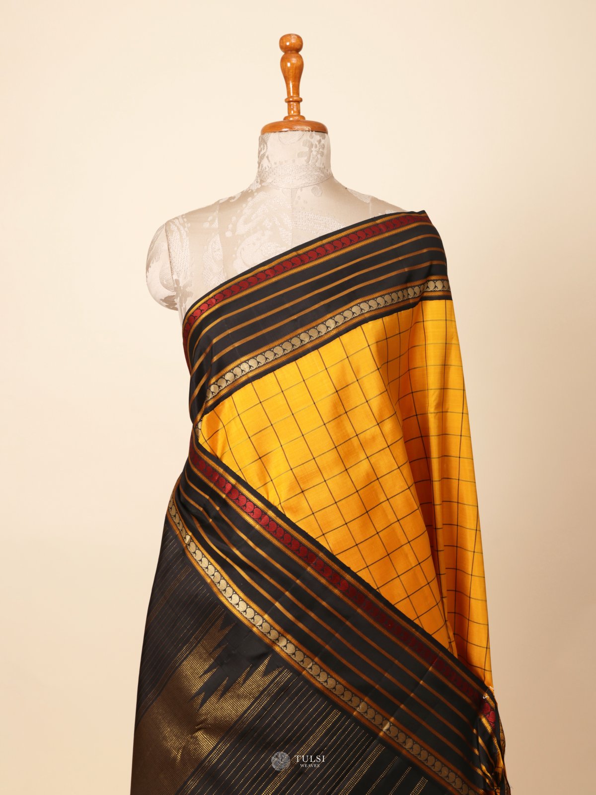Mustard Yellow Kanjeevaram Pattu Pett Silk Saree