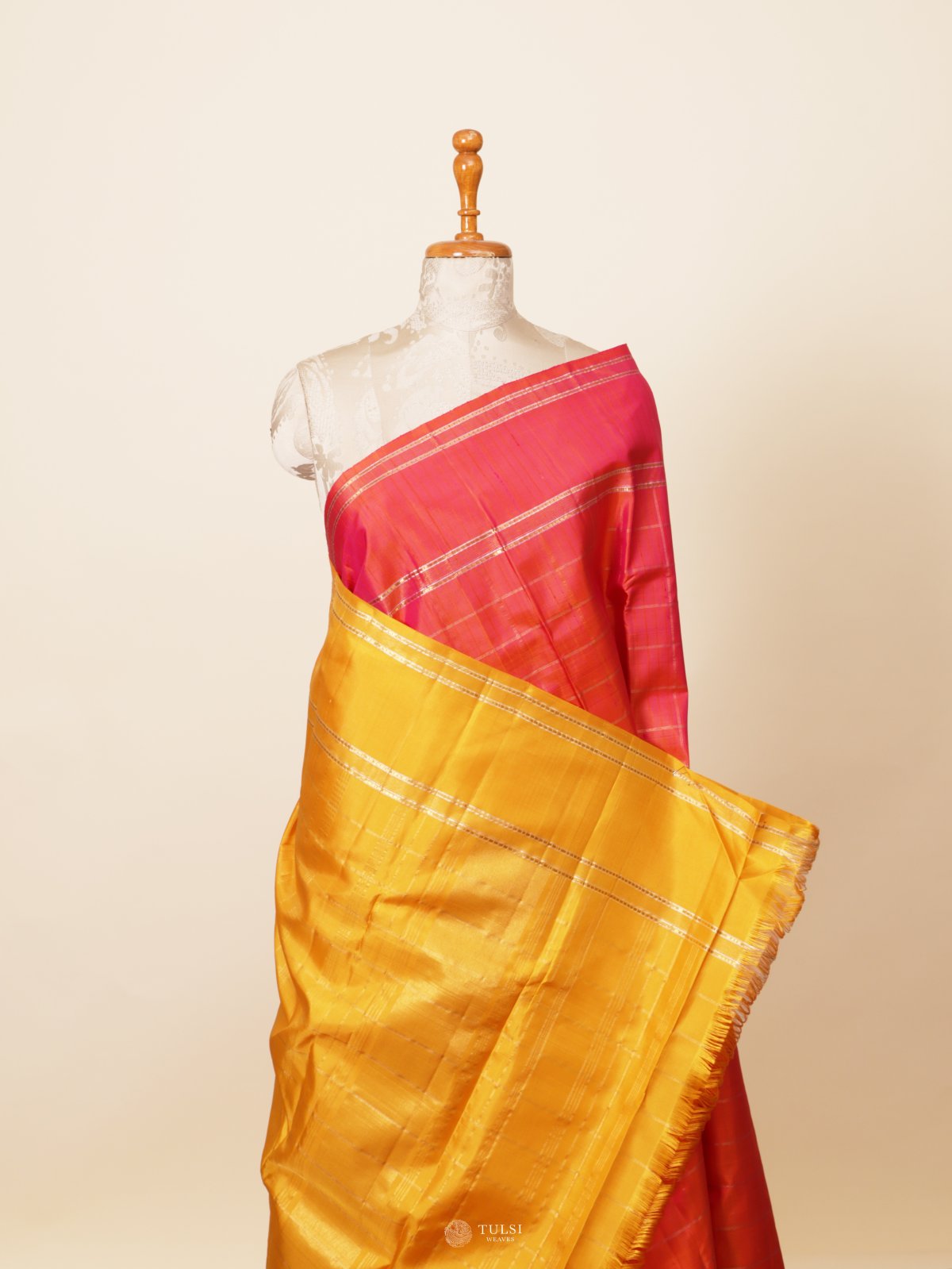 Pinkish Orange Kanjeevaram Silk Saree