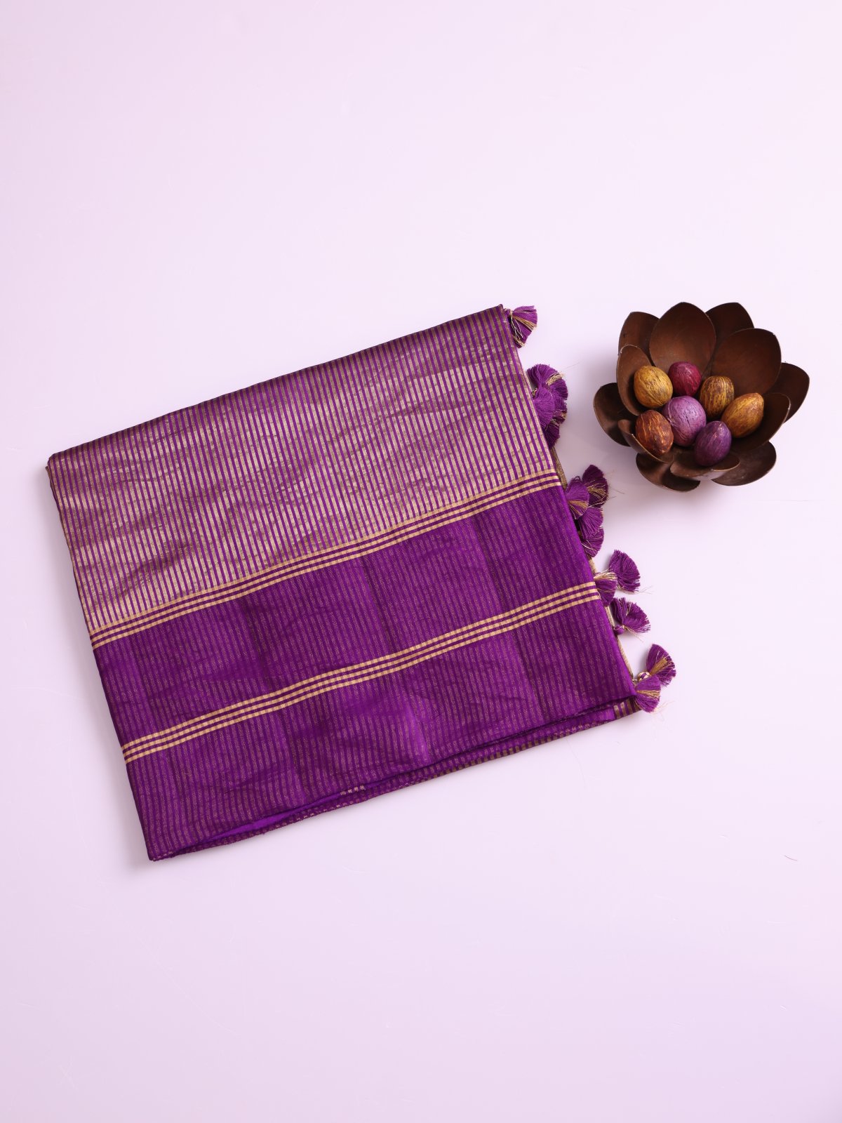 Purple Striped Mashru Silk Saree