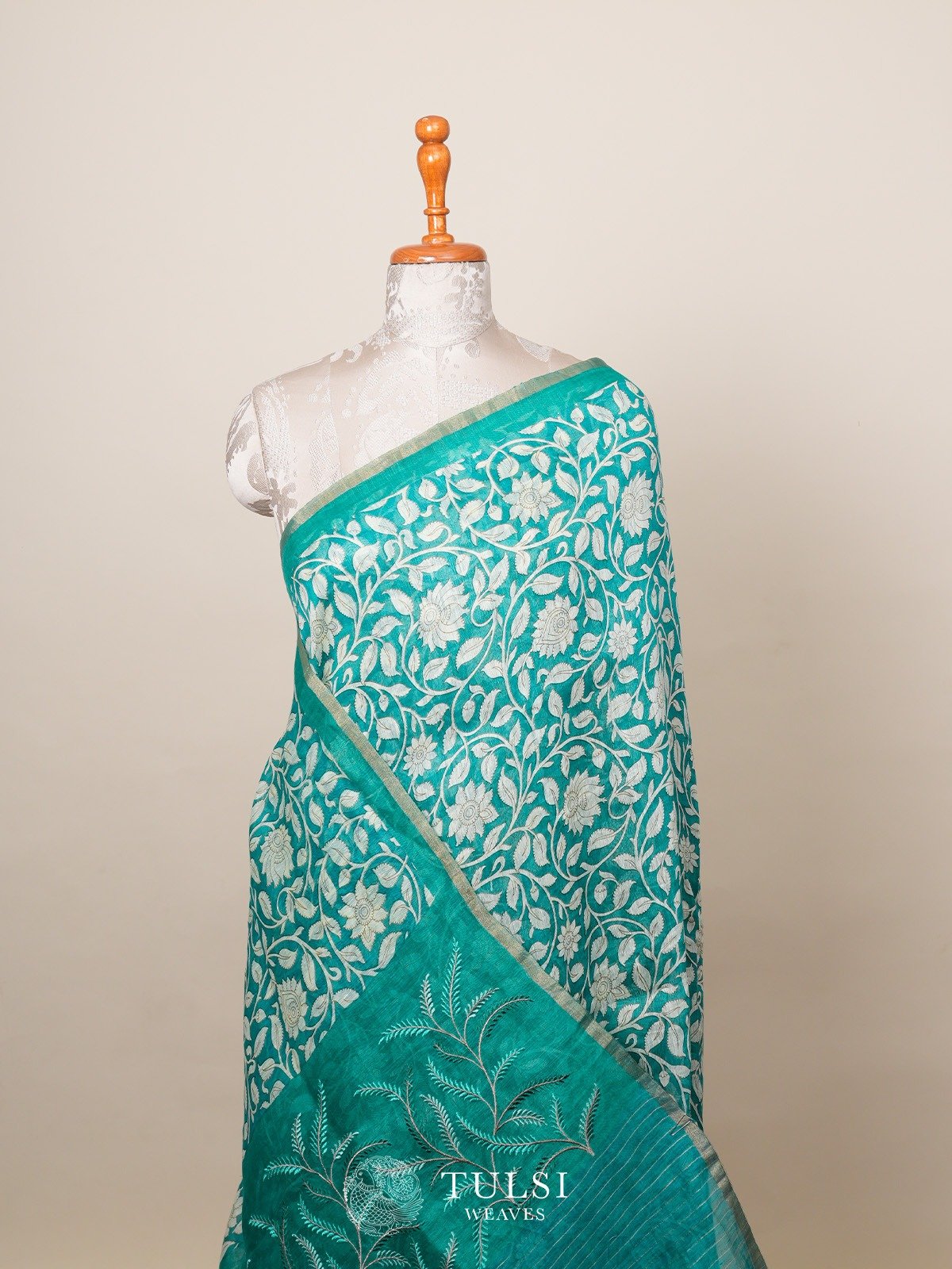 Teal Green Linen Silk Saree