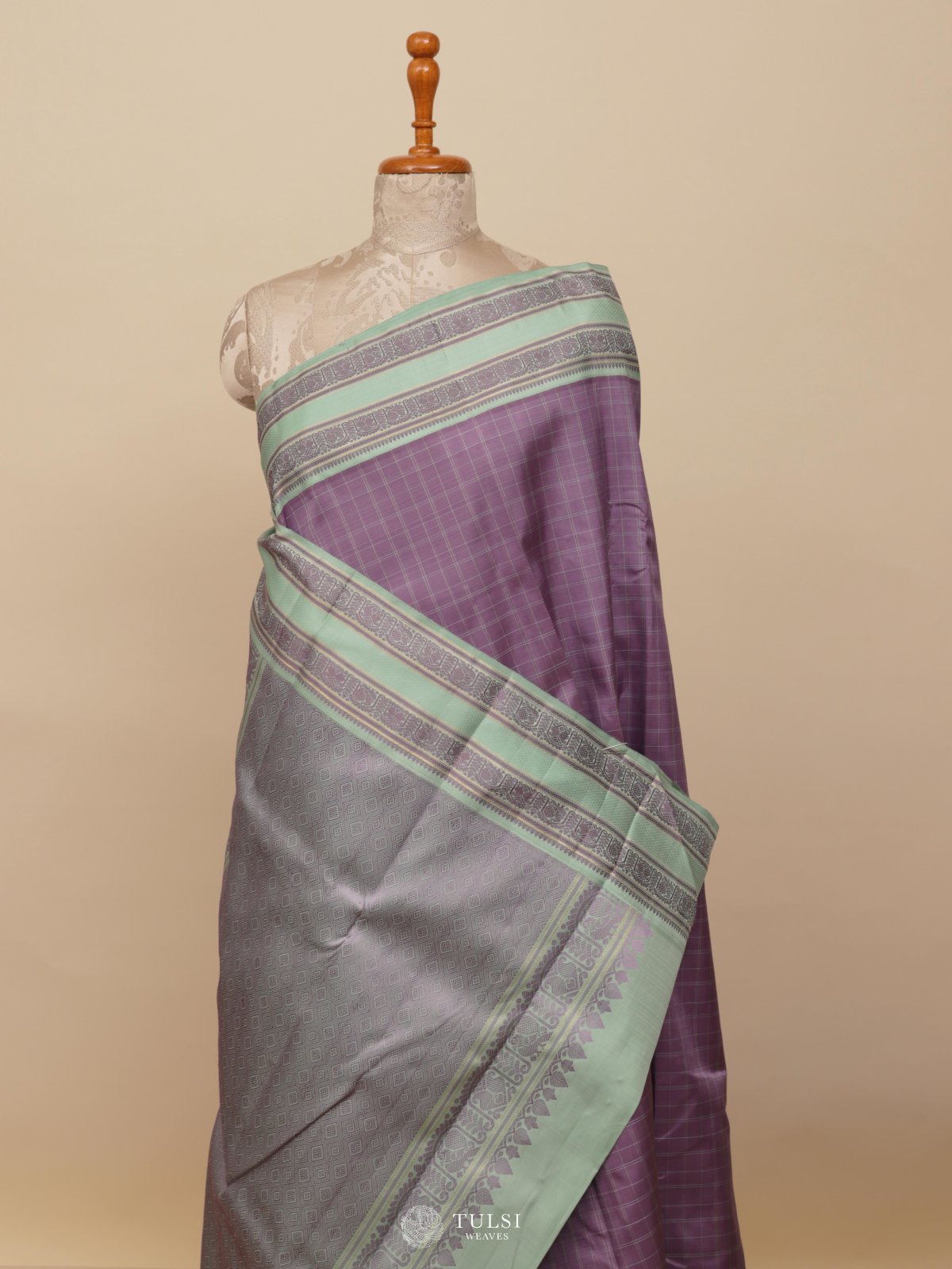 Lilac Kanjeevaram Pattu Pett Silk Saree
