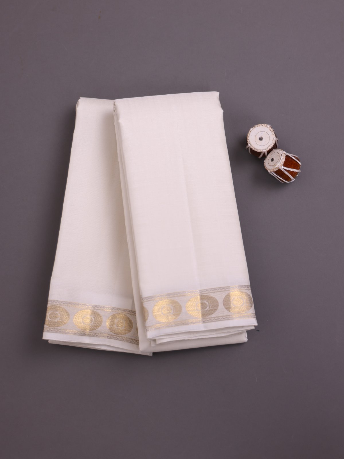 Off-White Silk Dhoti And Vasthram with Zari Border