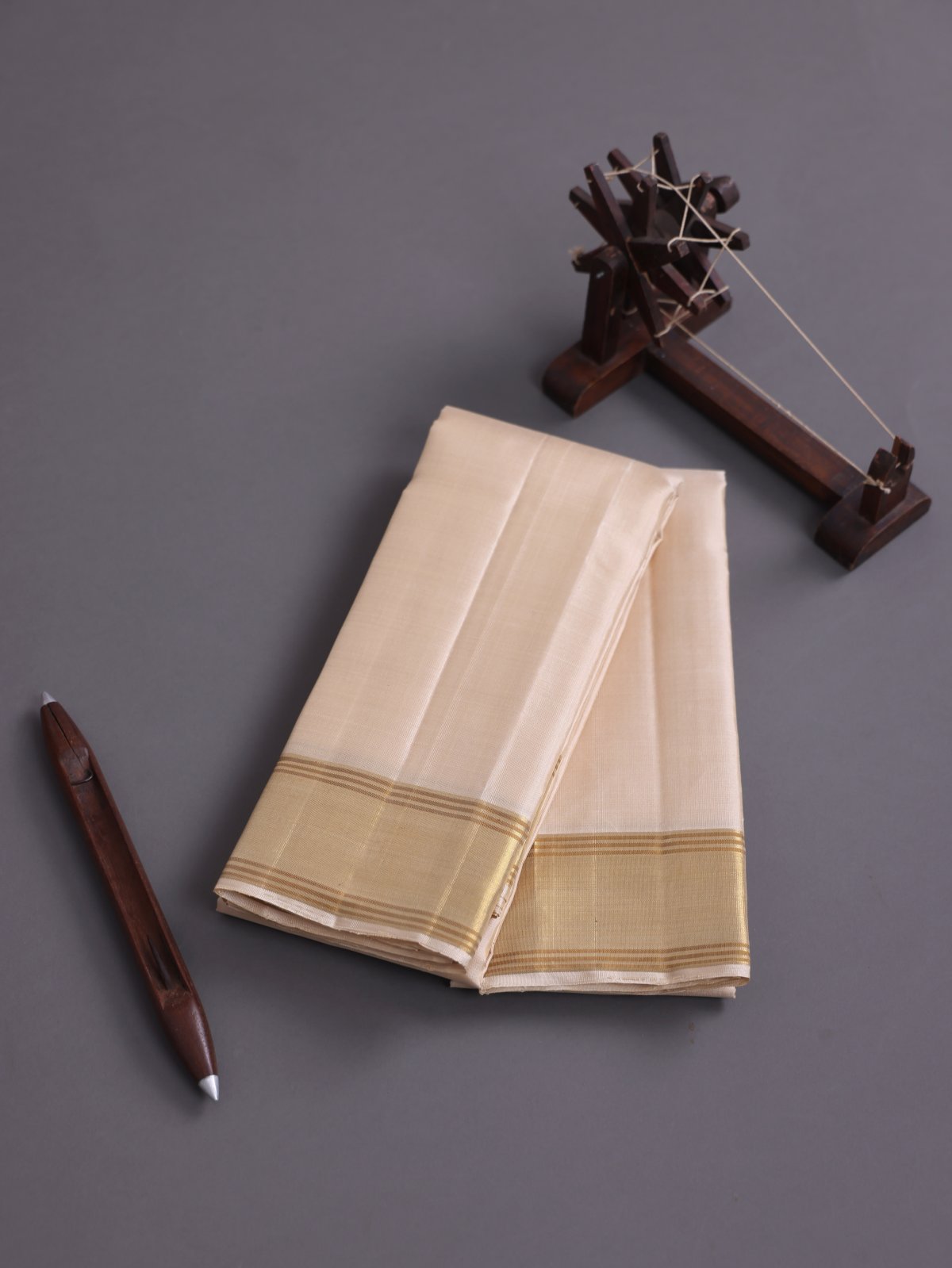 Beige Silk Dhoti And Vasthram With Zari Border