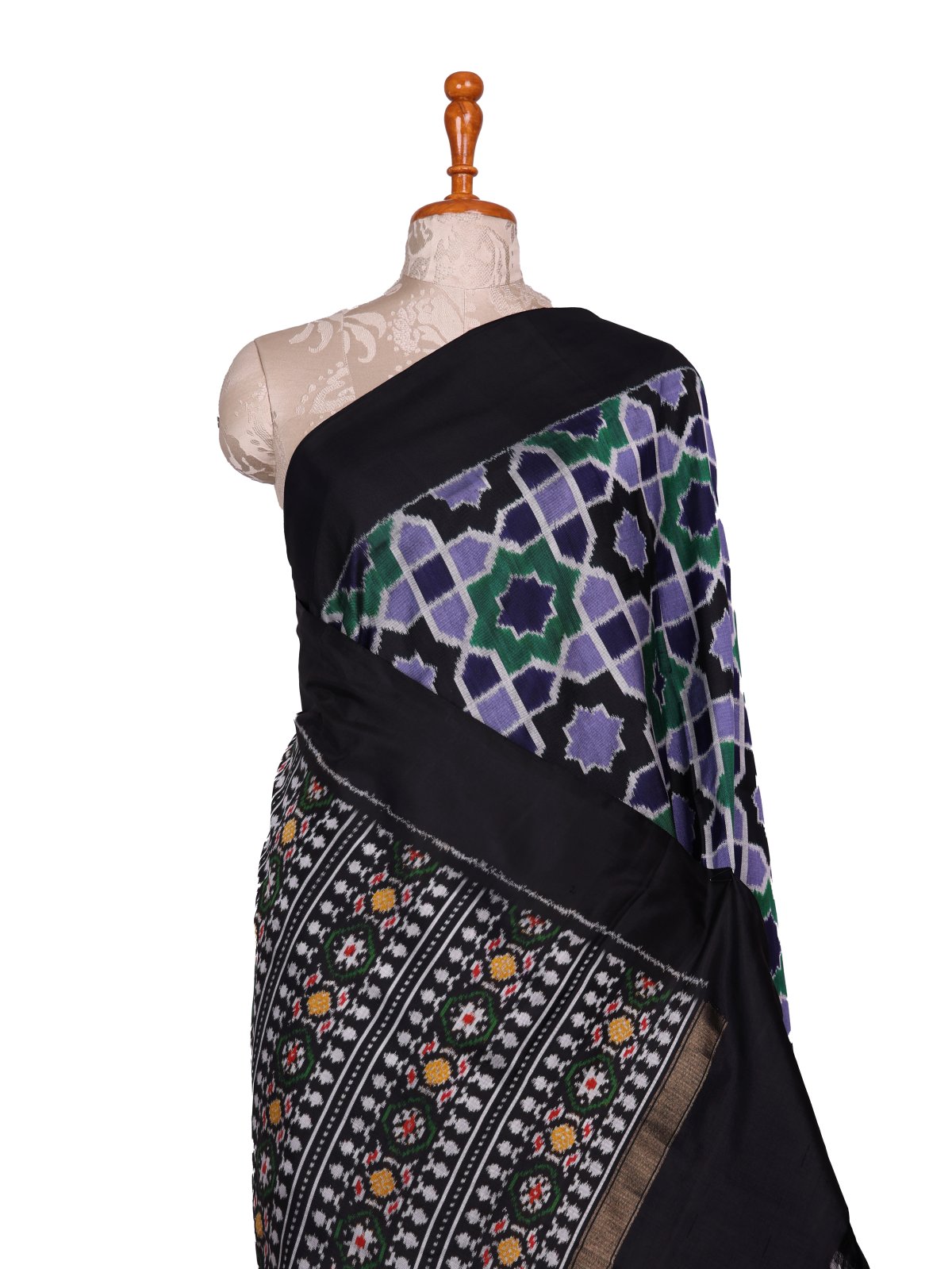 Multicolor Patola Silk Saree With Black Border
