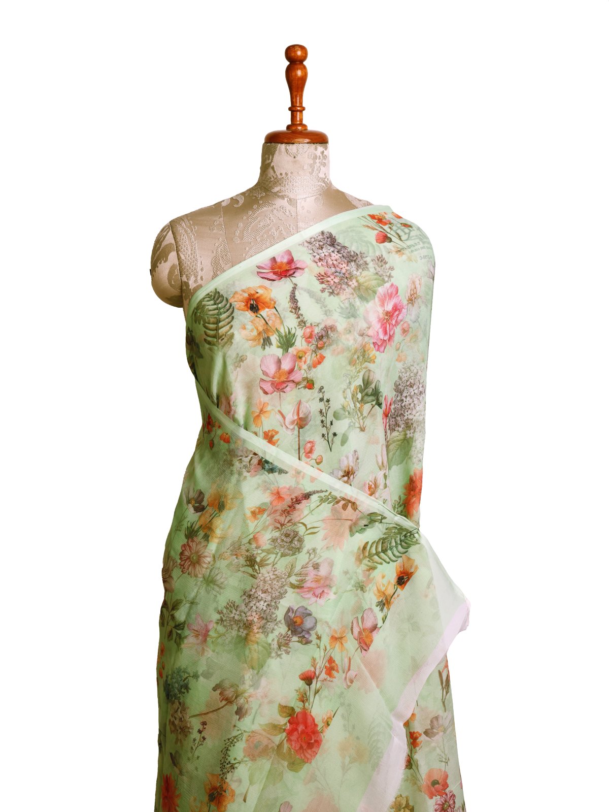 Light Green Printed Chiffon Saree