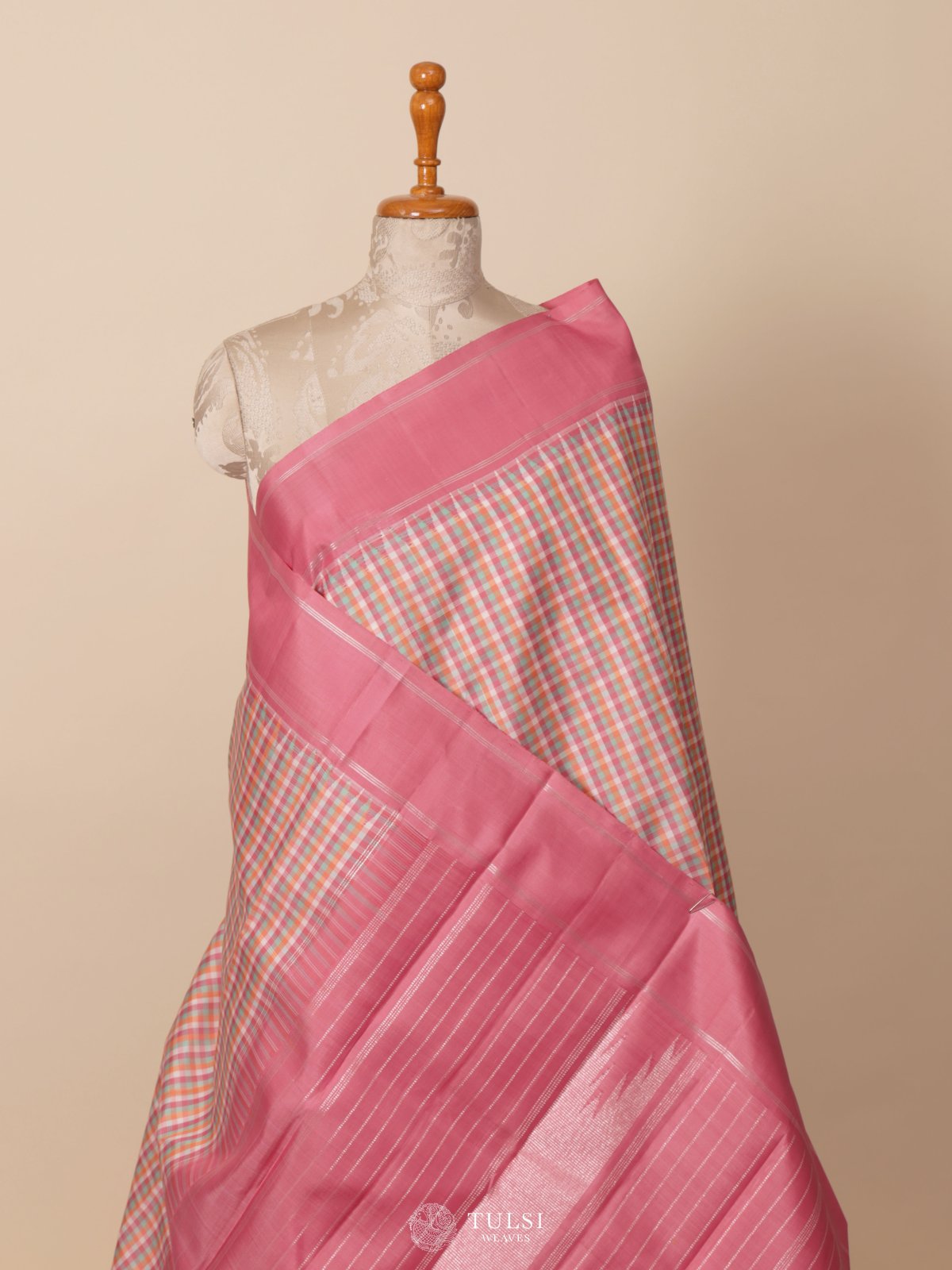 Multi Color Checked Kanjeevaram Silk Saree
