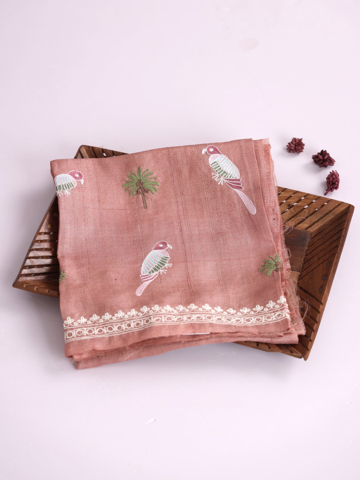 Peach Embroidered Tussar Silk Blouse