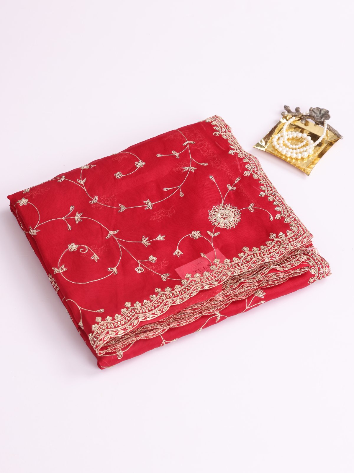 Red Organza Silk Saree with Embroidery