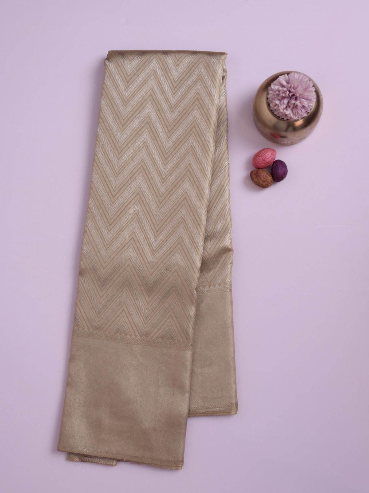 Beige Gold Brocade Kanjeevaram Silk Saree 