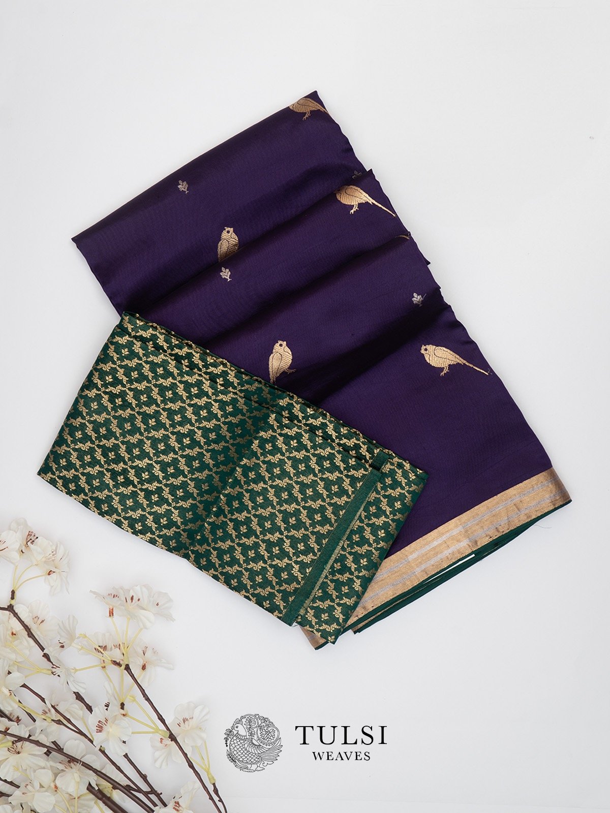Purple Banarasi Silk saree with Green Blouse